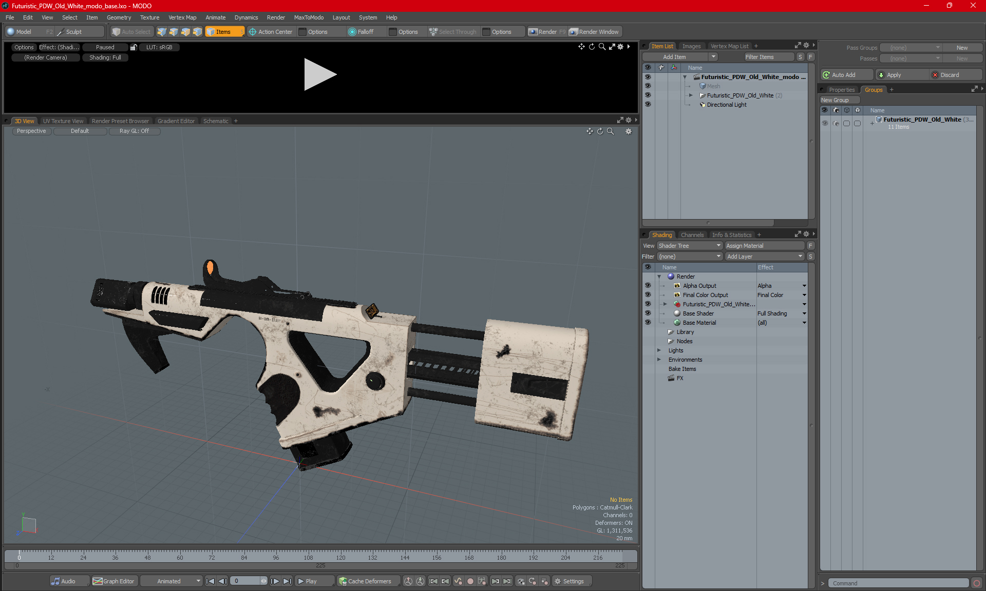 Futuristic PDW Old White 3D model
