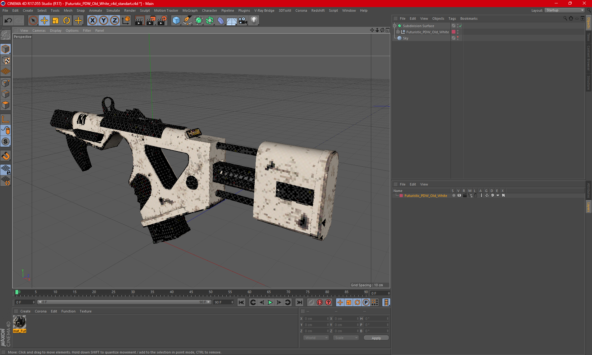 Futuristic PDW Old White 3D model
