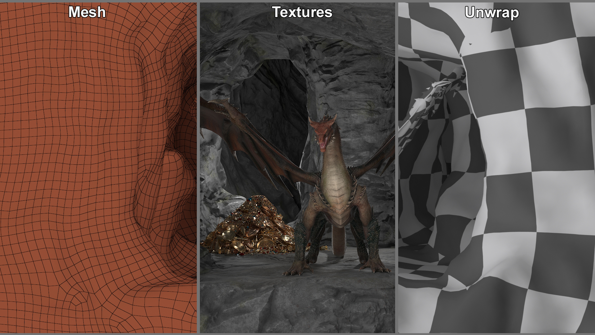 3D Dragon Guarding Treasures in Cave model