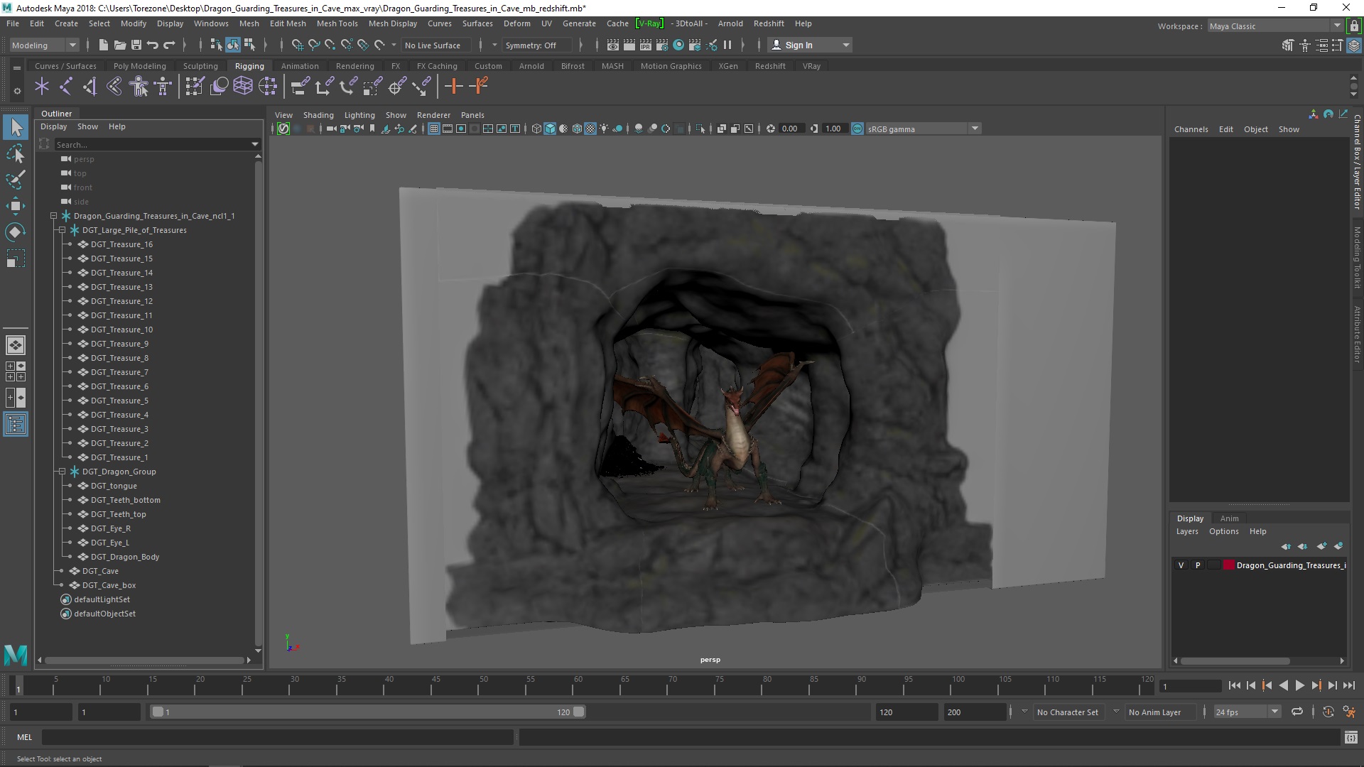 3D Dragon Guarding Treasures in Cave model