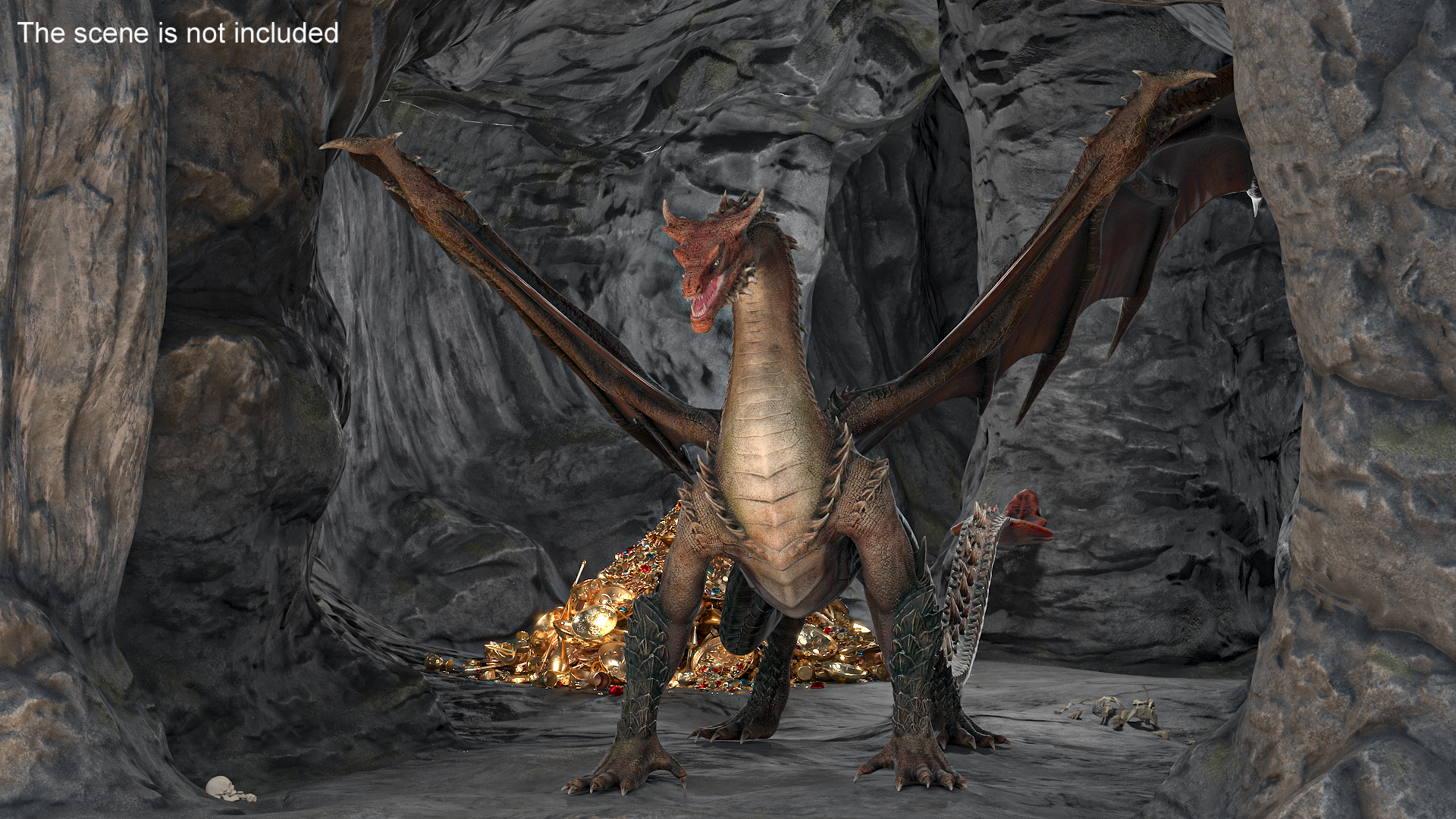3D Dragon Guarding Treasures in Cave model