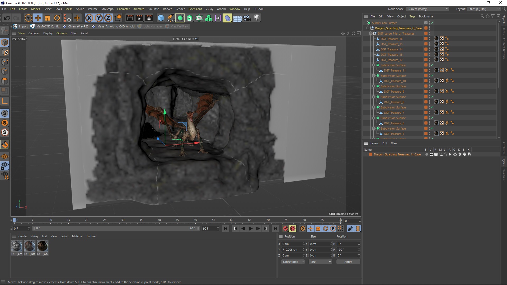 3D Dragon Guarding Treasures in Cave model