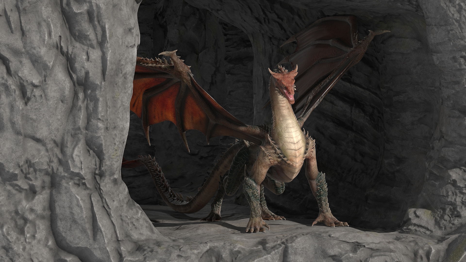 3D Dragon Guarding Treasures in Cave model