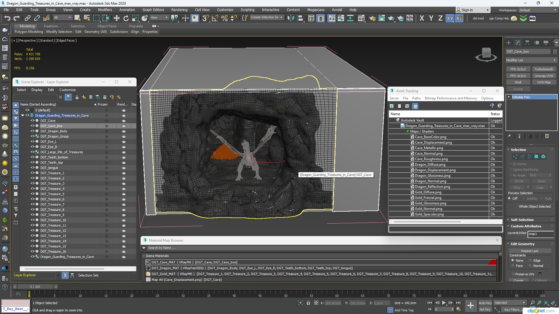 3D Dragon Guarding Treasures in Cave model