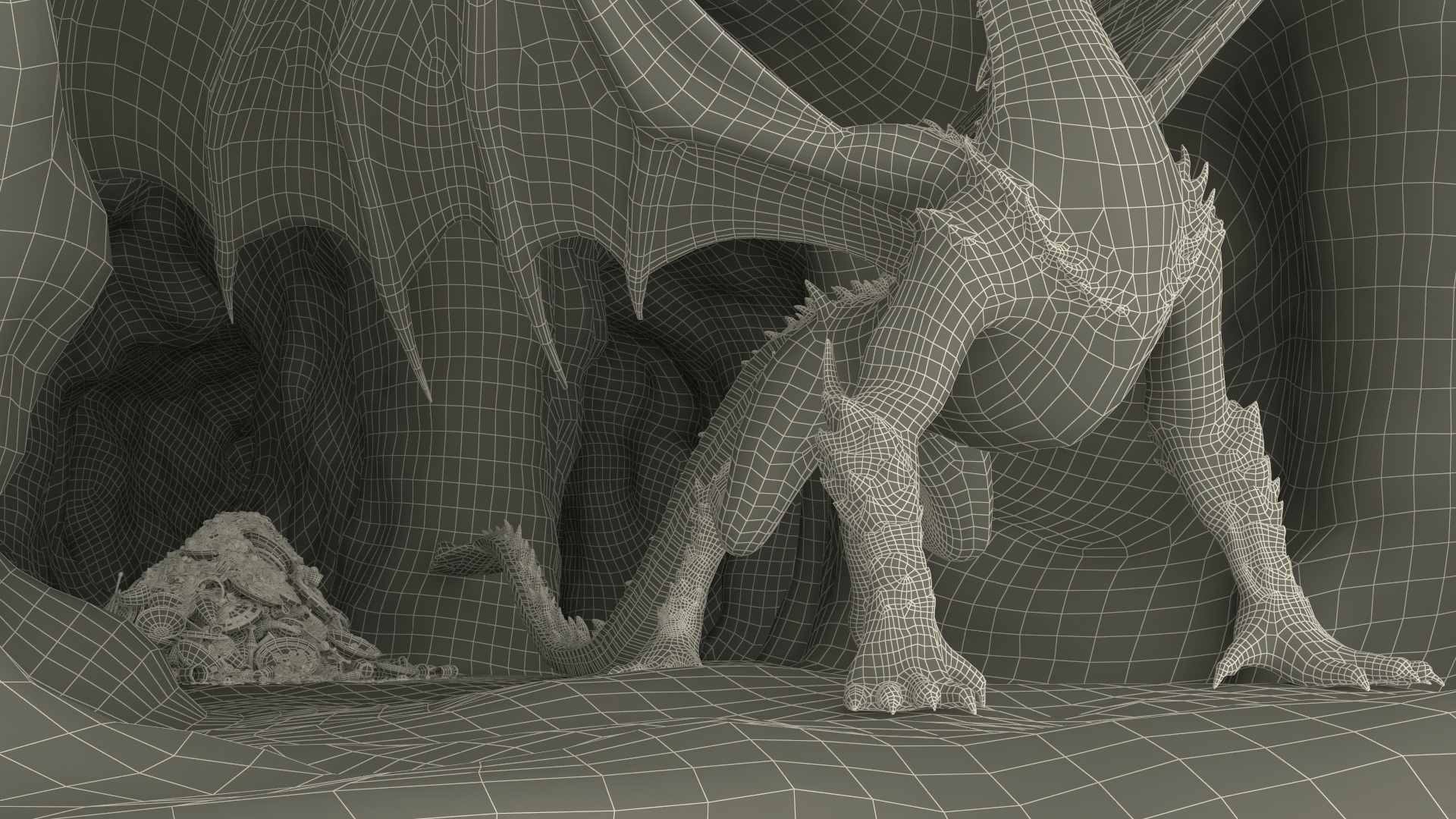 3D Dragon Guarding Treasures in Cave model