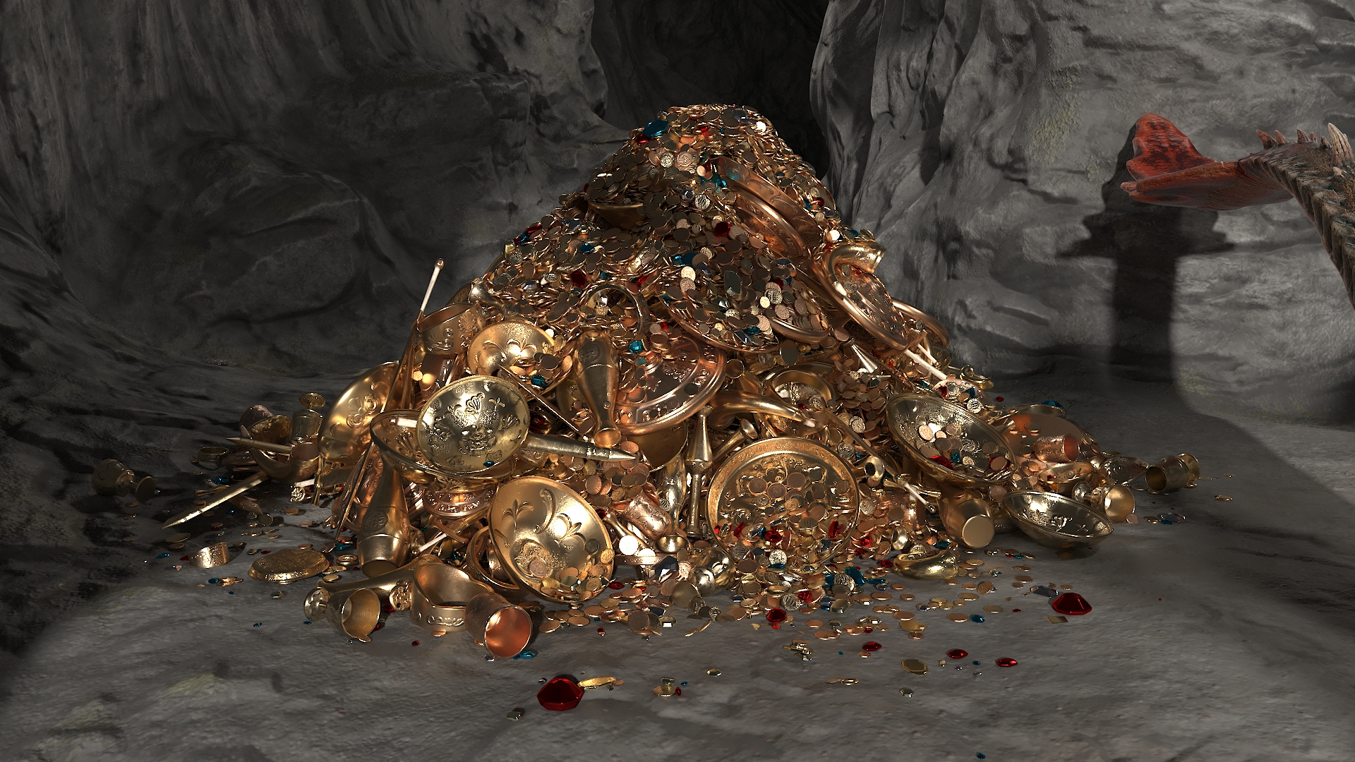 3D Dragon Guarding Treasures in Cave model