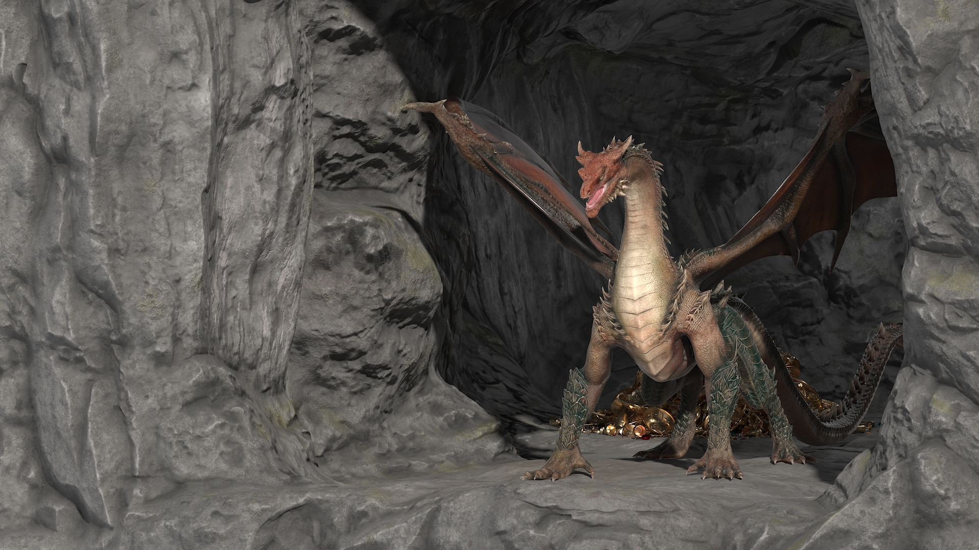 3D Dragon Guarding Treasures in Cave model