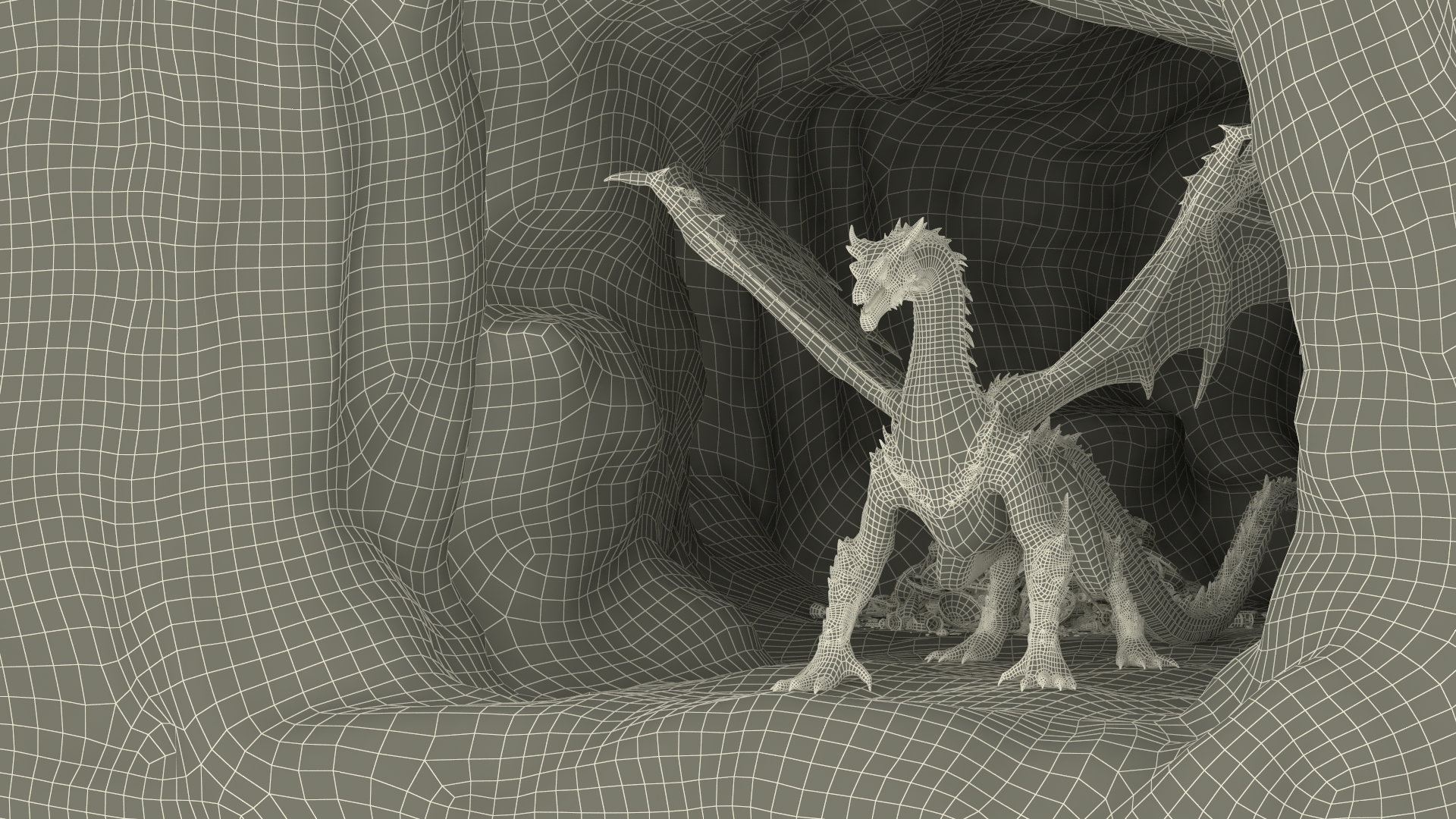 3D Dragon Guarding Treasures in Cave model