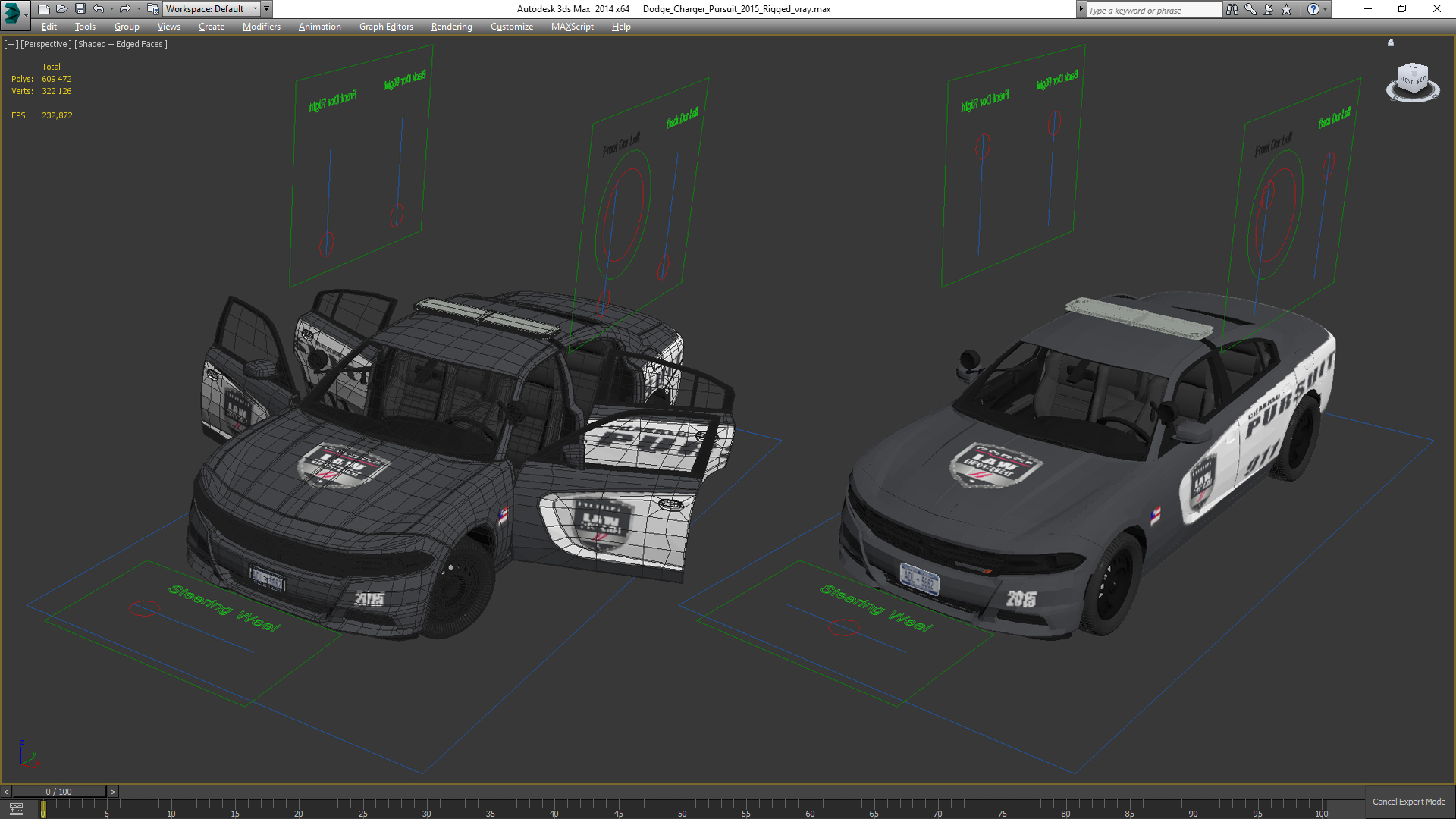 3D Dodge Charger Pursuit 2015 Rigged model