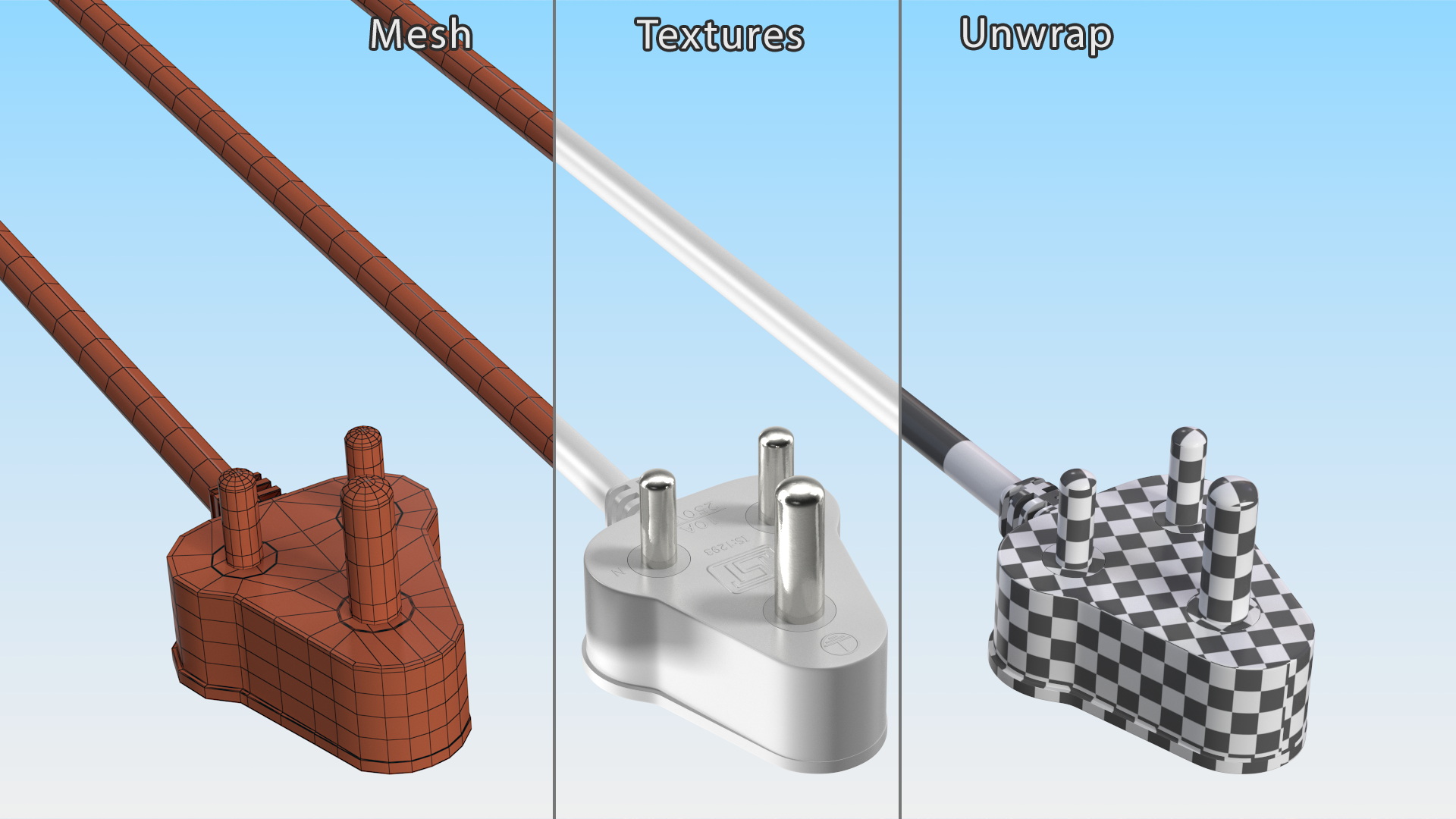 3D Type D Electric Plug White Rigged model