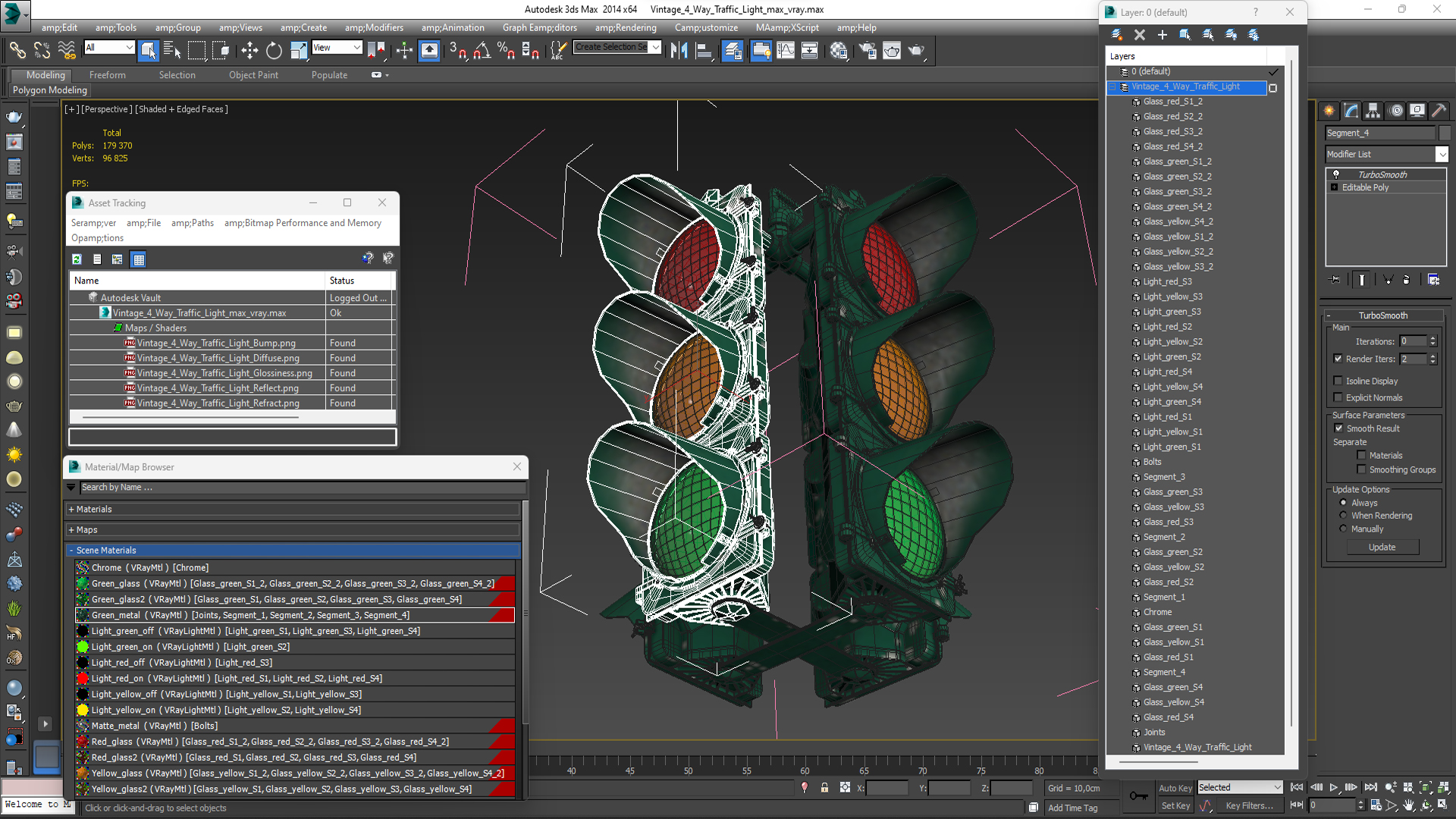 Vintage 4 Way Traffic Light 3D