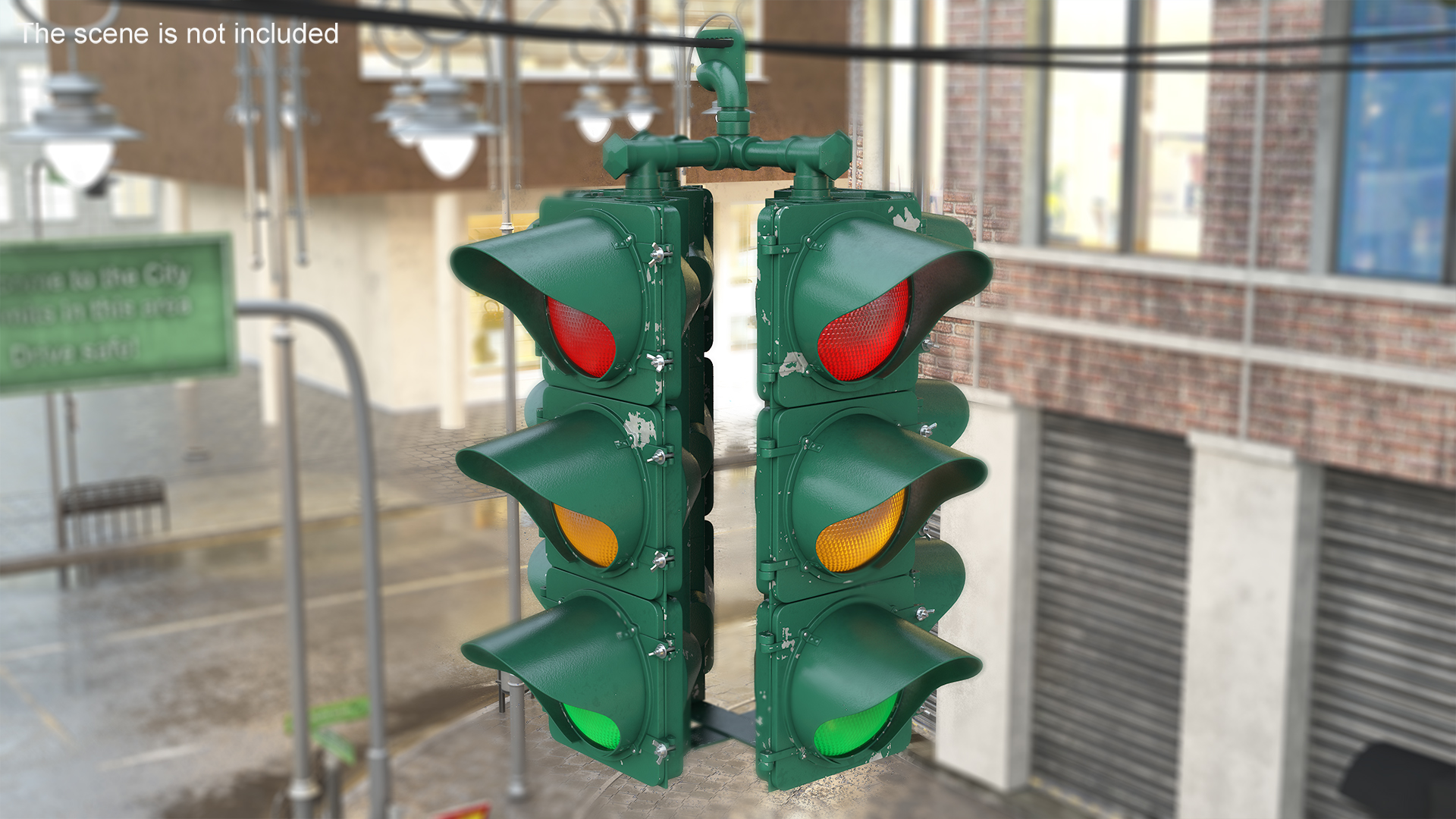 Vintage 4 Way Traffic Light 3D