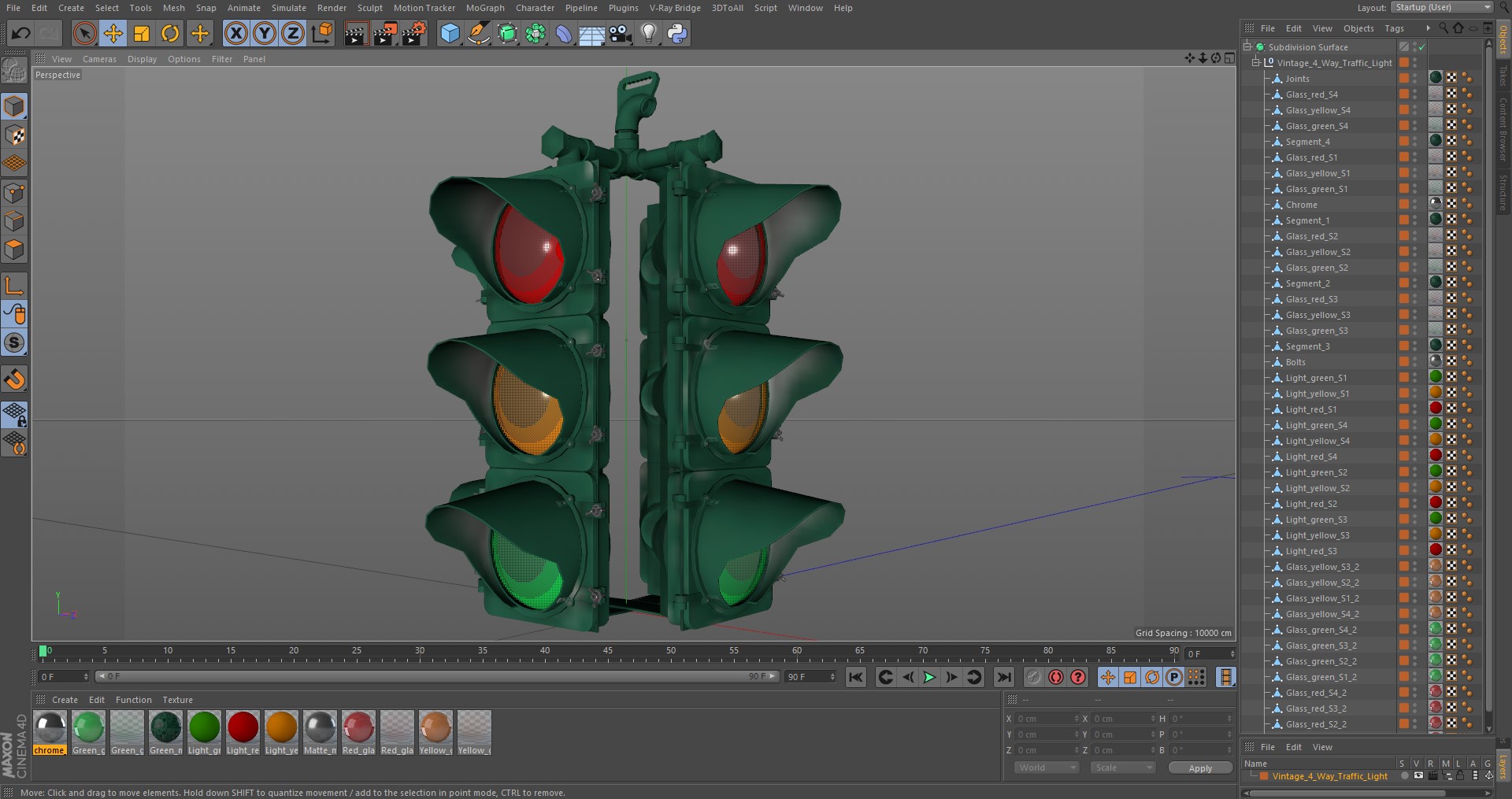 Vintage 4 Way Traffic Light 3D