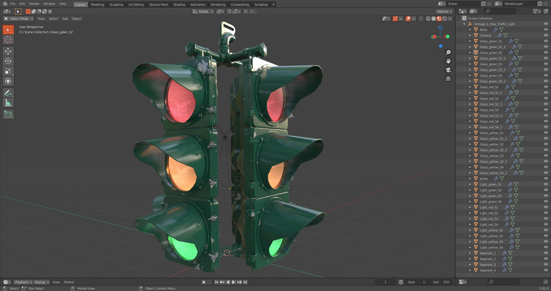 Vintage 4 Way Traffic Light 3D