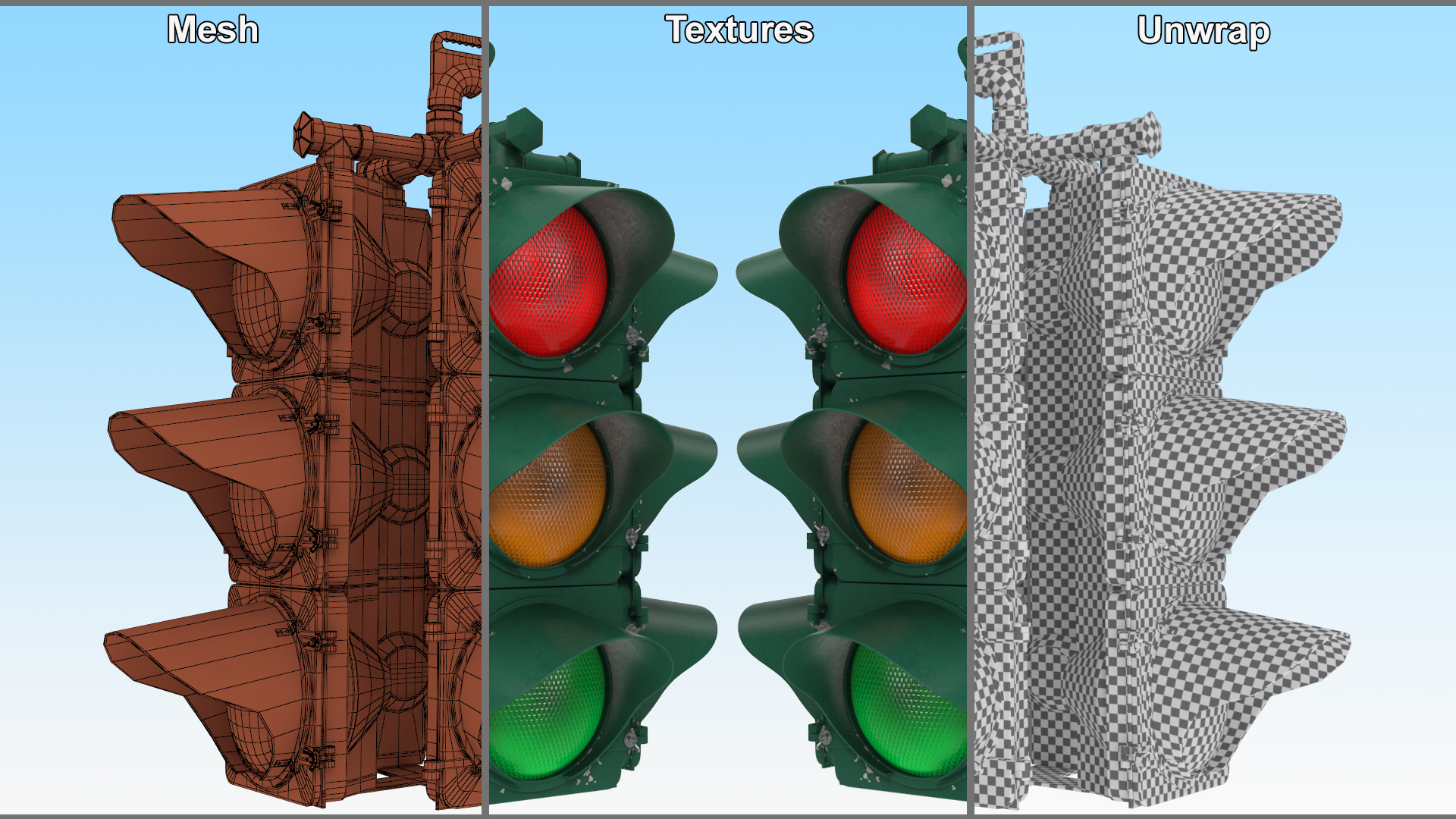 Vintage 4 Way Traffic Light 3D
