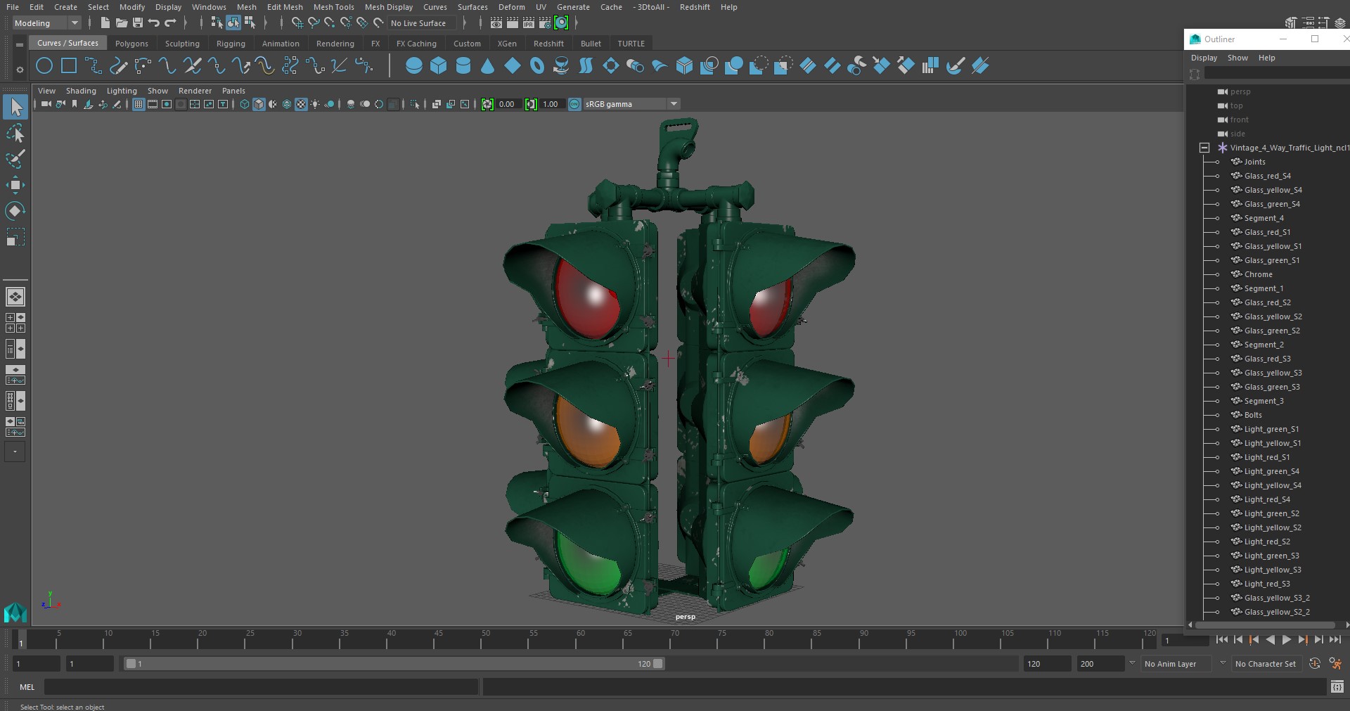 Vintage 4 Way Traffic Light 3D
