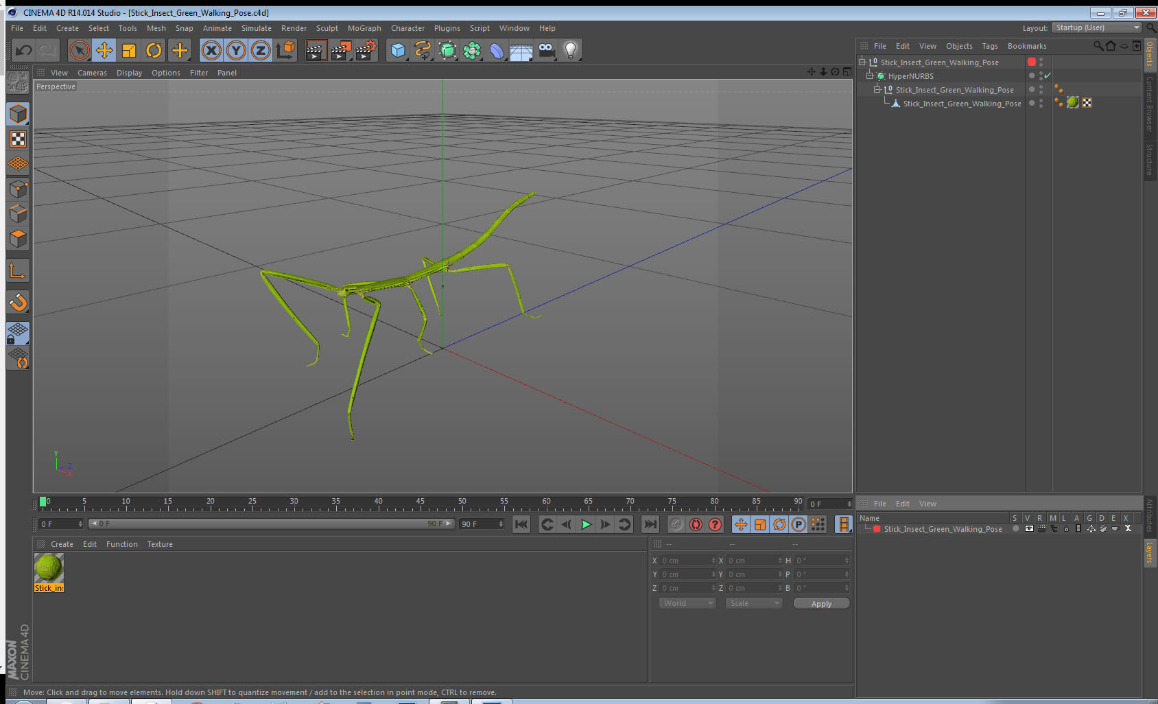 3D Stick Insect Green Walking Pose
