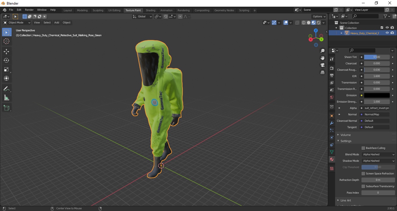 Heavy Duty Chemical Protective Suit Walking Pose Green 3D model