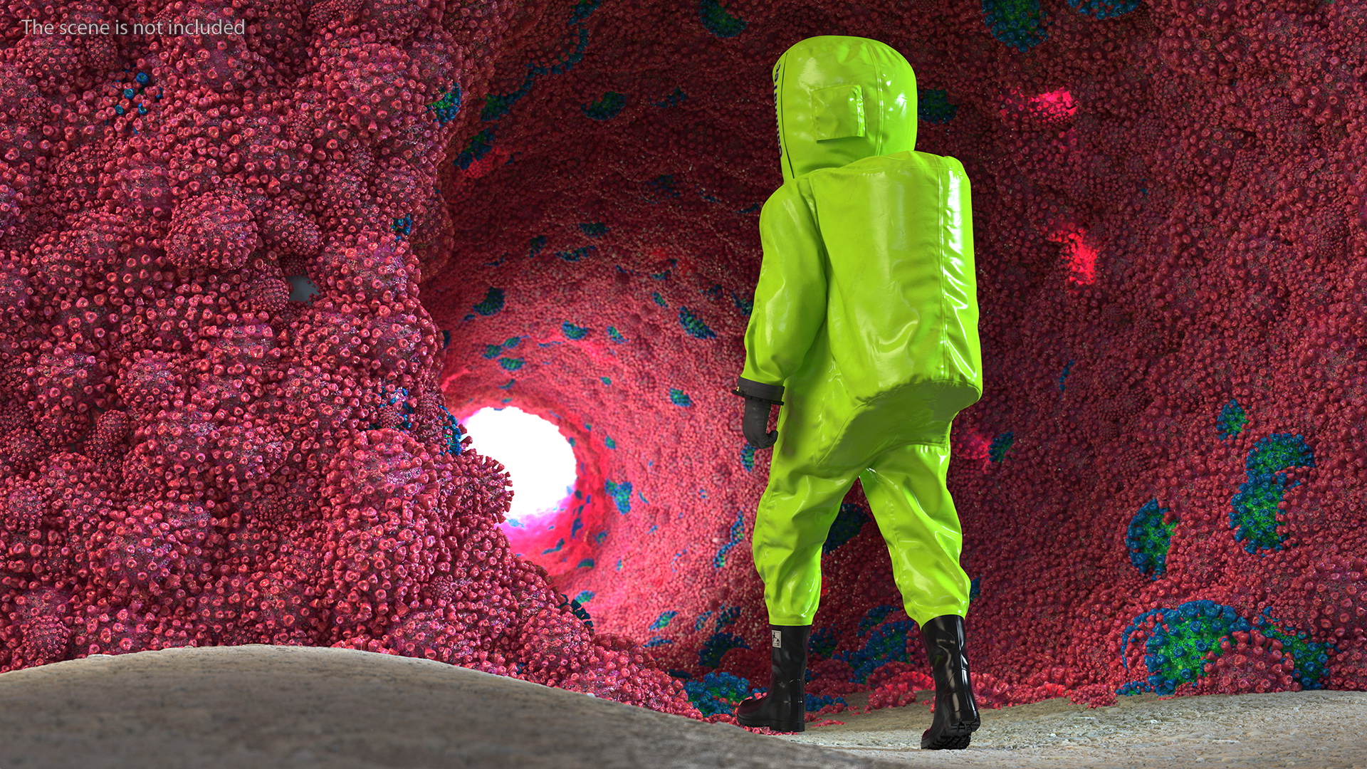 Heavy Duty Chemical Protective Suit Walking Pose Green 3D model