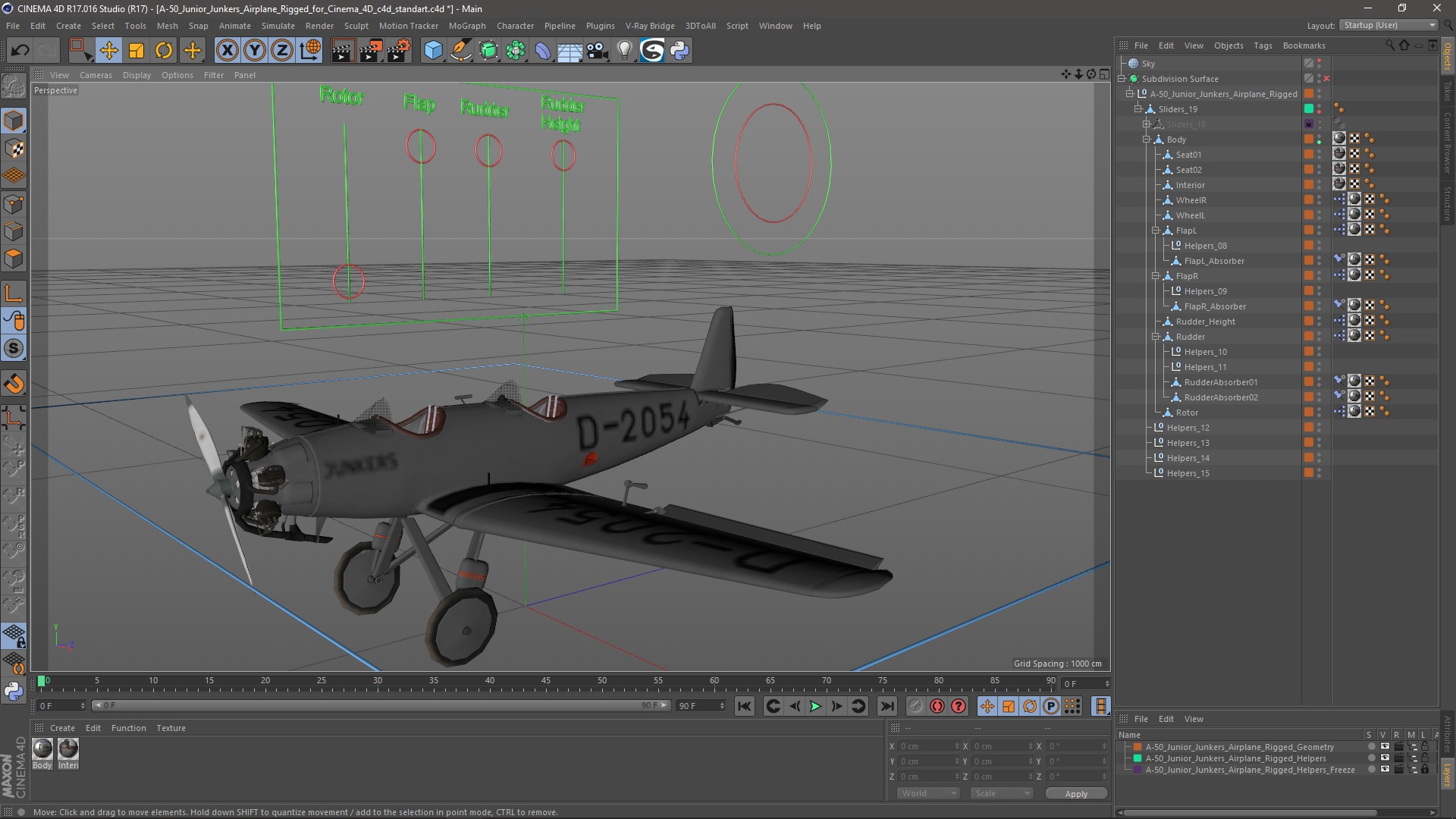 A-50 Junior Junkers Airplane Rigged for Cinema 4D 3D model