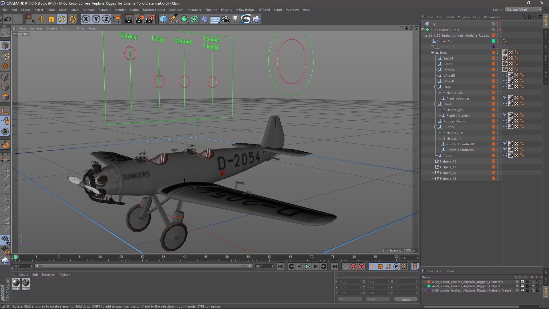 A-50 Junior Junkers Airplane Rigged for Cinema 4D 3D model