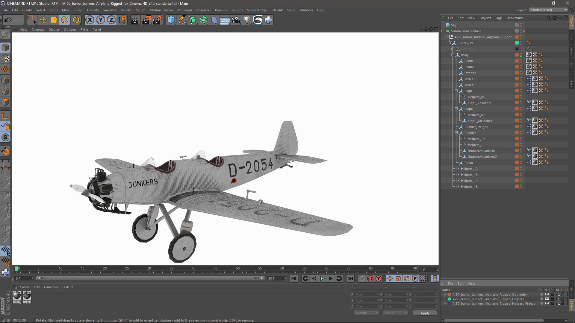 A-50 Junior Junkers Airplane Rigged for Cinema 4D 3D model