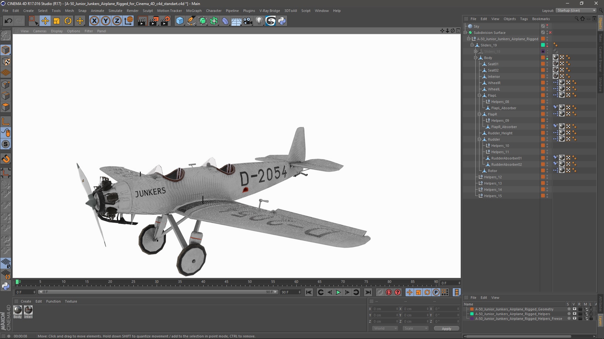 A-50 Junior Junkers Airplane Rigged for Cinema 4D 3D model