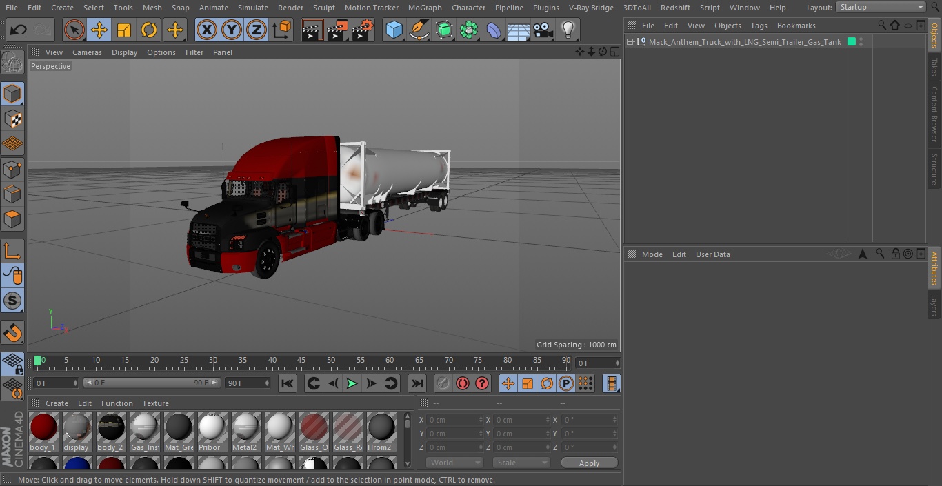 3D Mack Anthem Truck with LNG Semi Trailer Gas Tank model