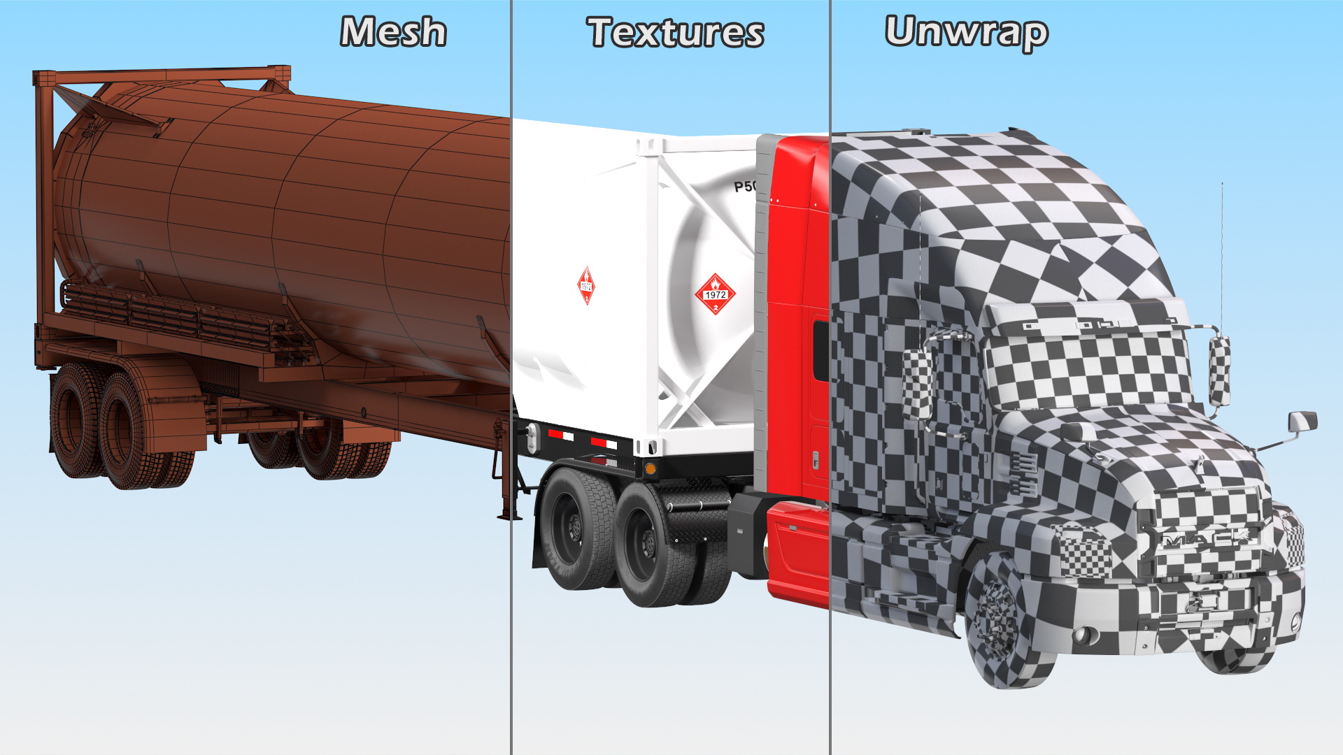 3D Mack Anthem Truck with LNG Semi Trailer Gas Tank model