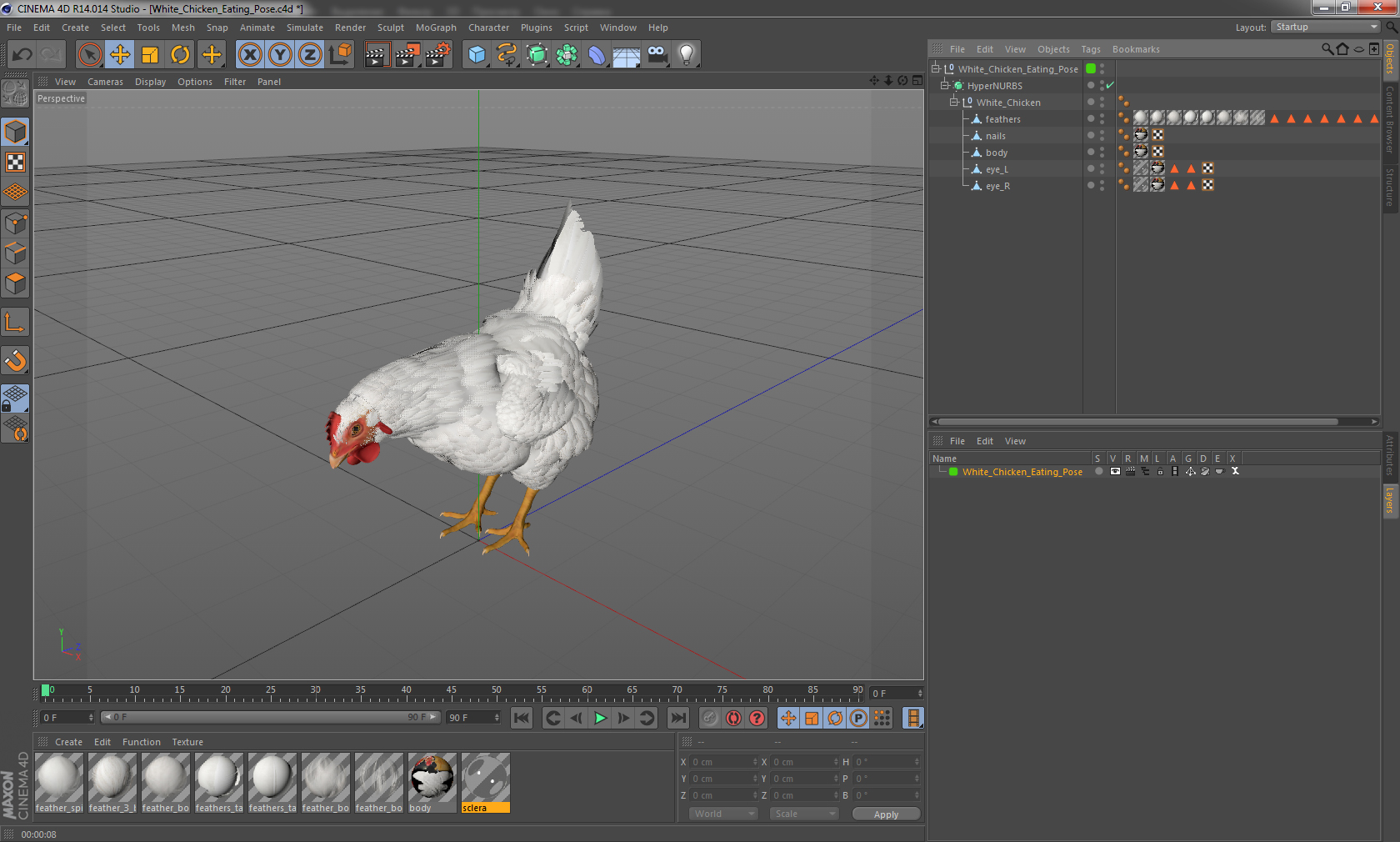 3D model White Chicken Eating Pose
