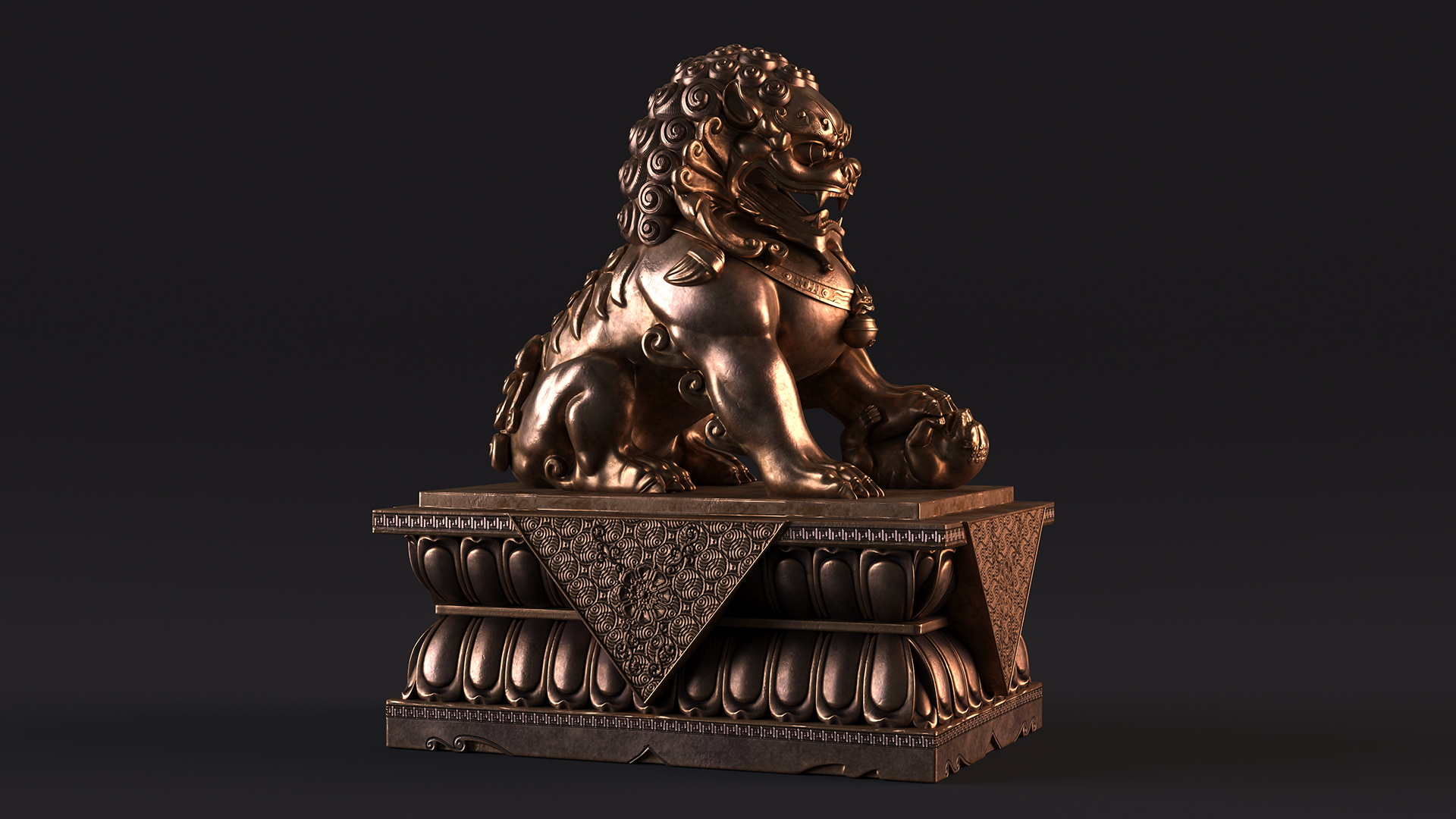3D model Bronze Chinese Guardian Lion Statue