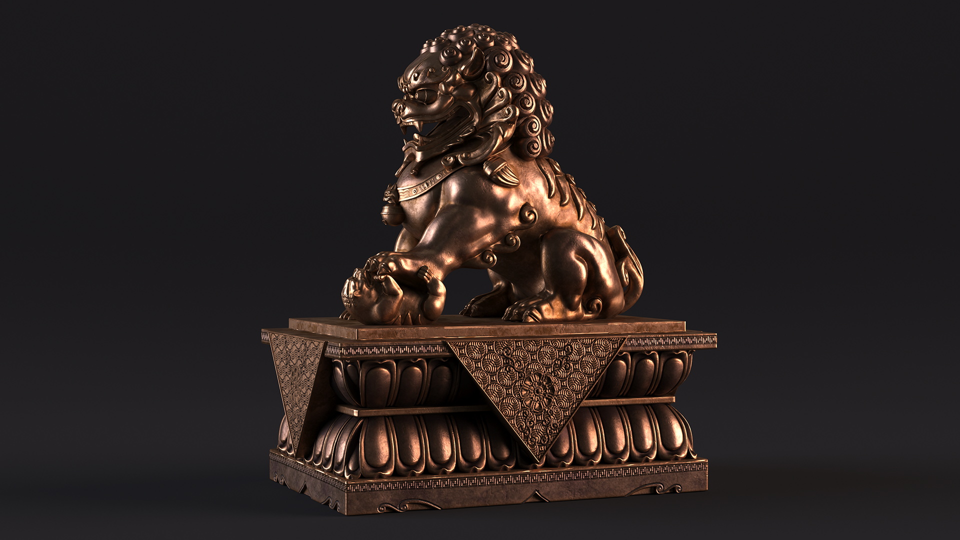 3D model Bronze Chinese Guardian Lion Statue