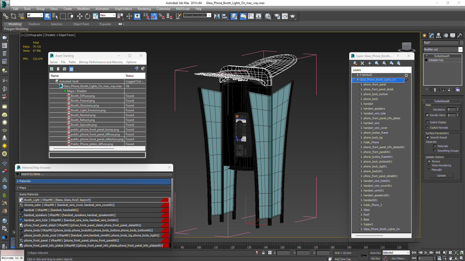 Glass Phone Booth Lights On 3D