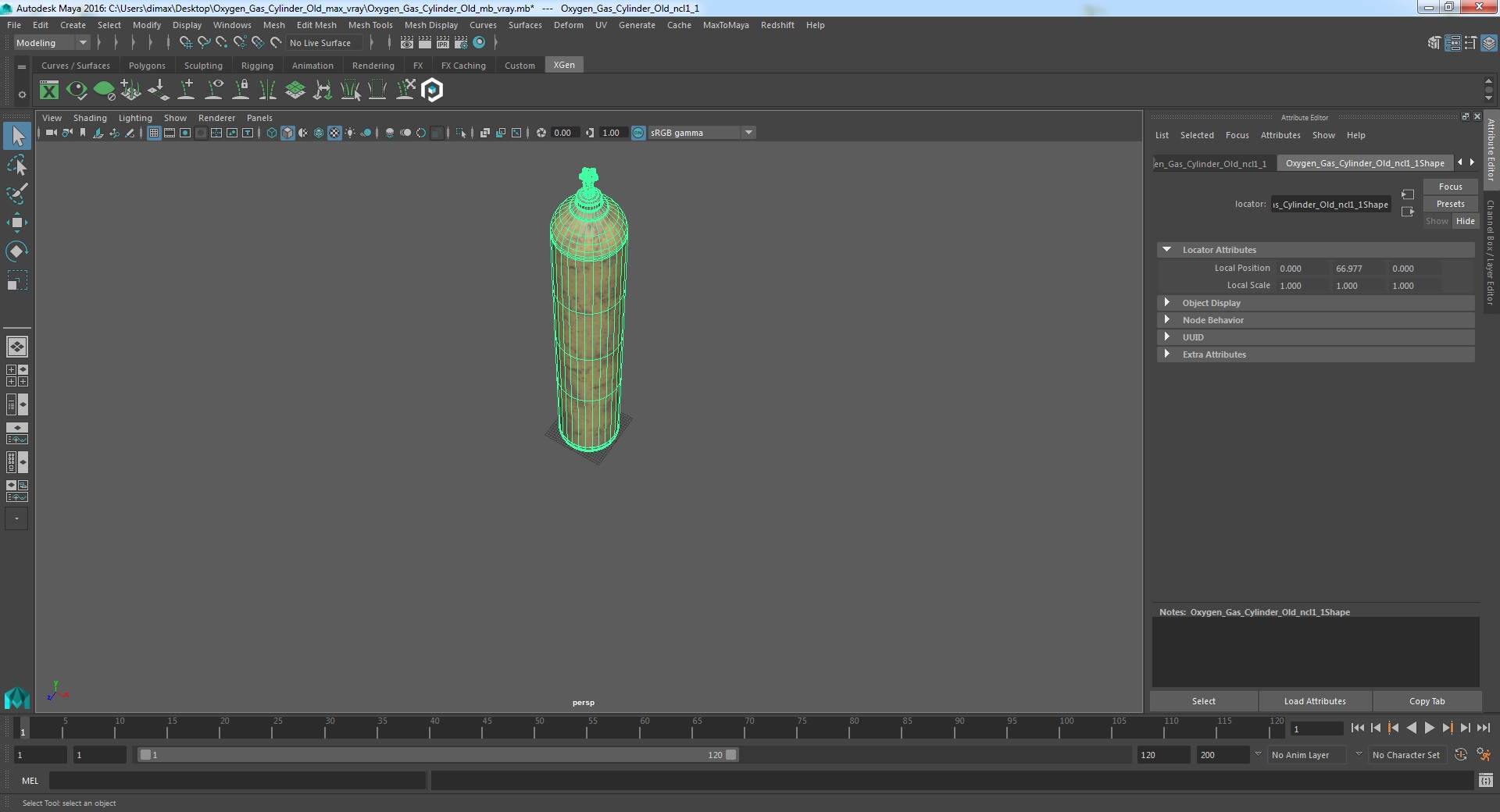 3D Oxygen Gas Cylinder Old model