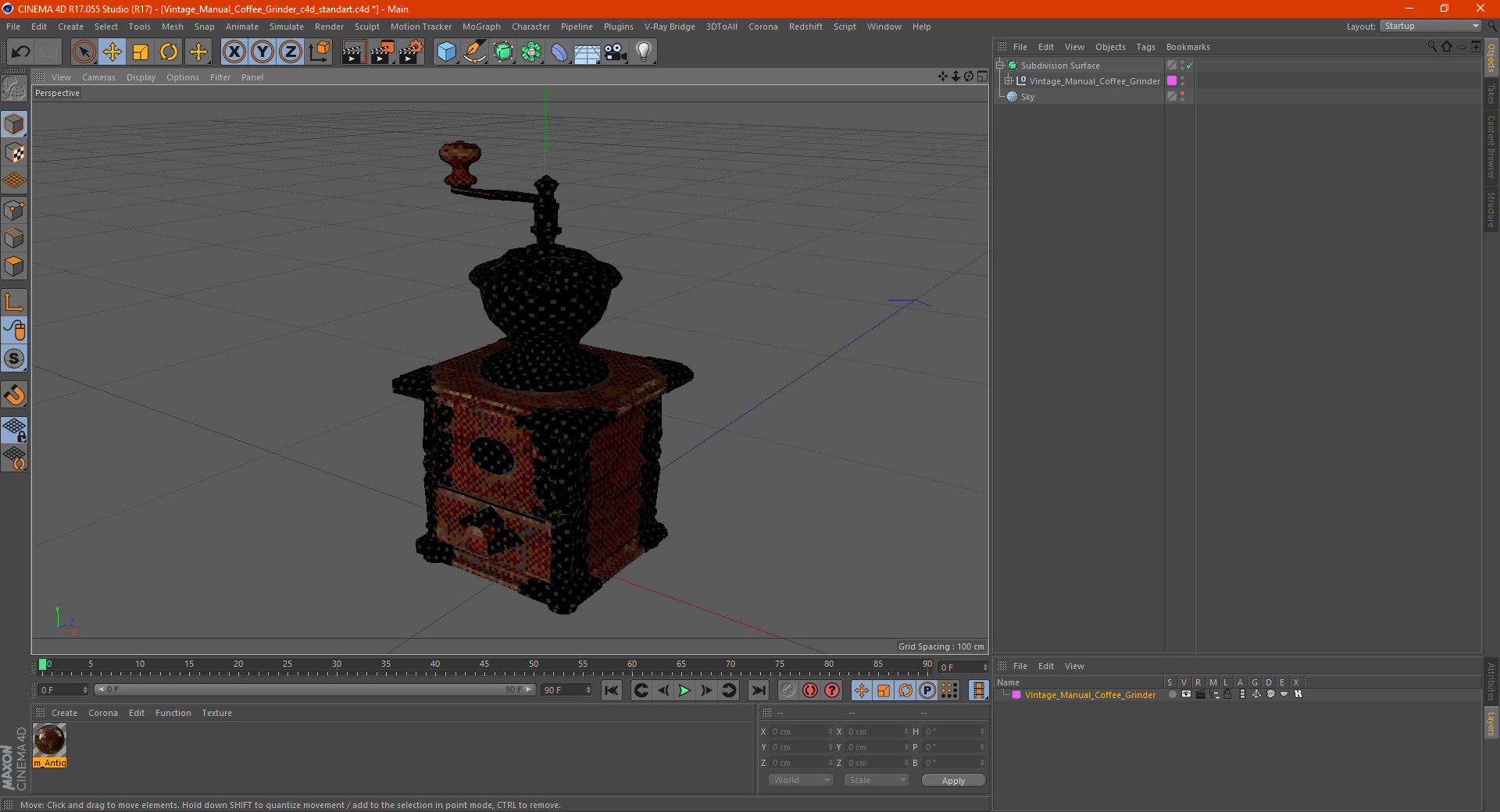 Vintage Manual Coffee Grinder 3D model
