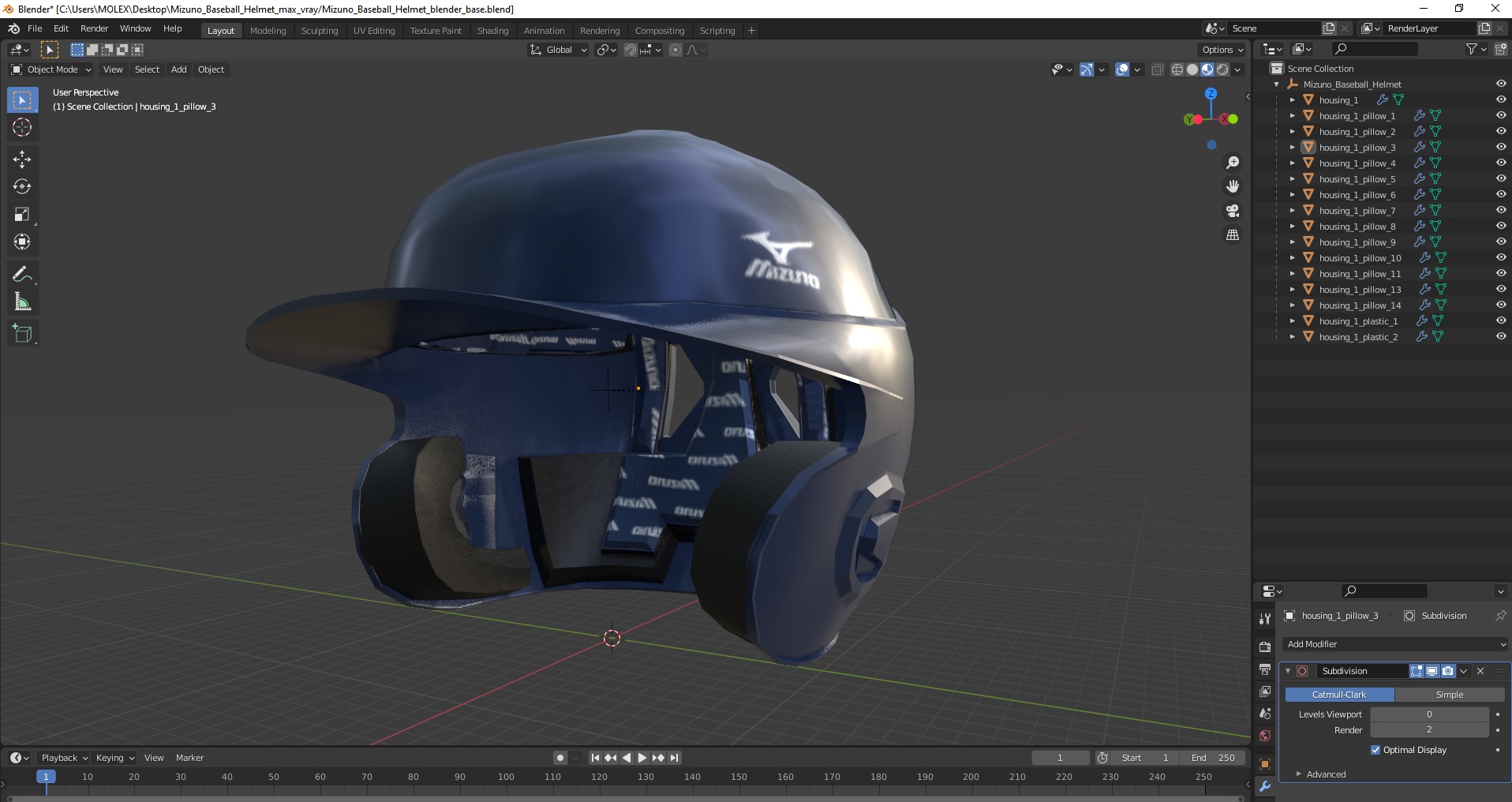 Mizuno Baseball Helmet 3D