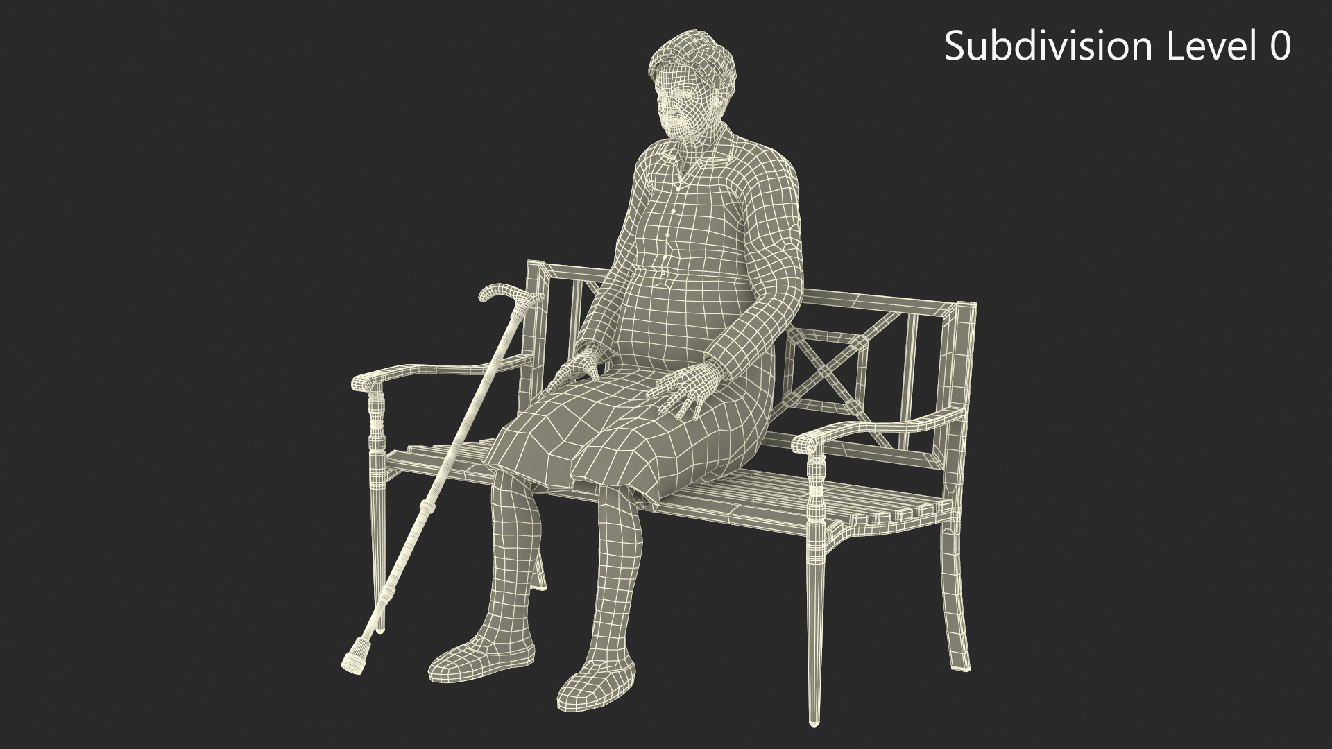 Elderly Woman Sitting on a Bench 3D