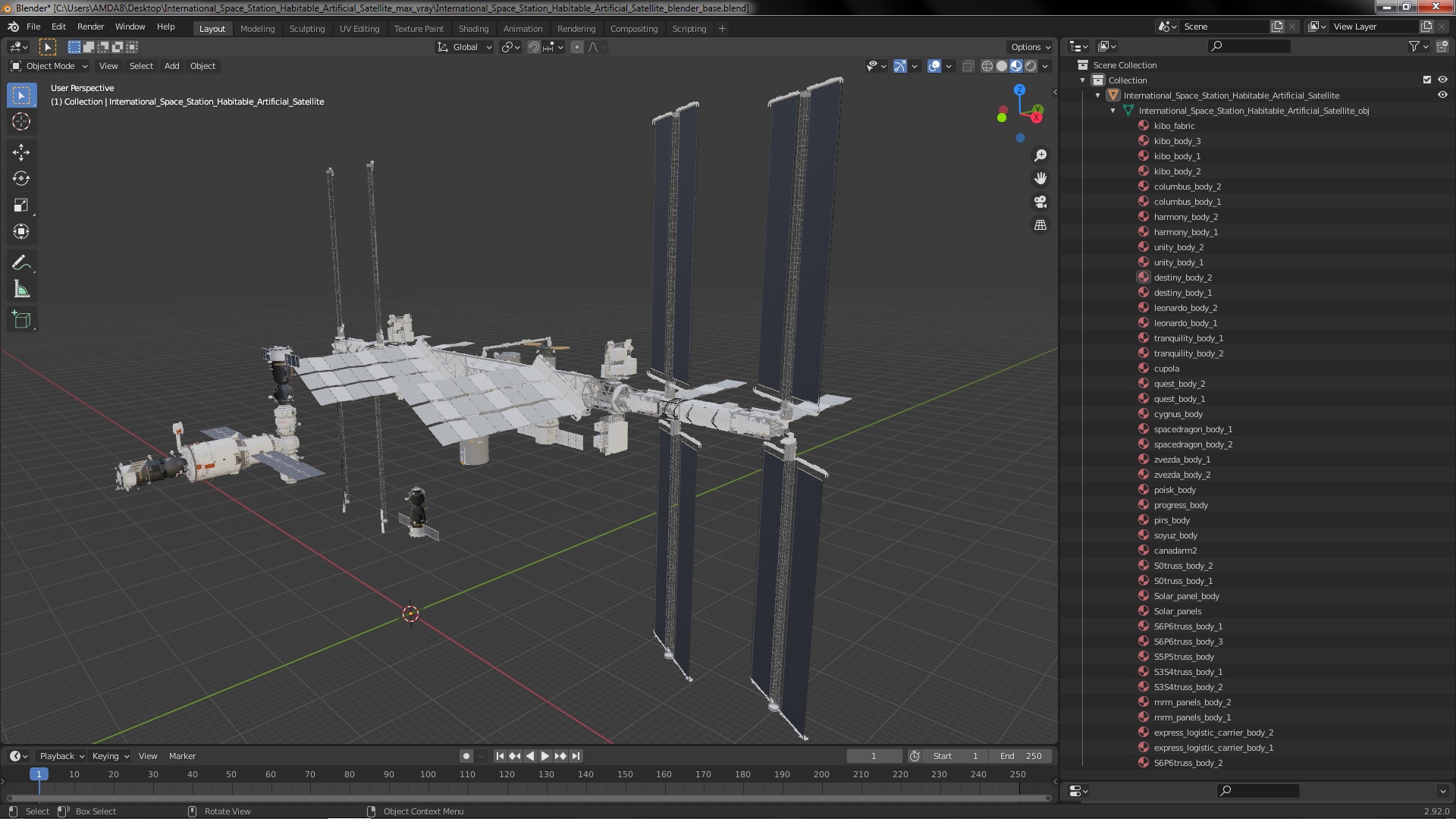 3D International Space Station Habitable Artificial Satellite model