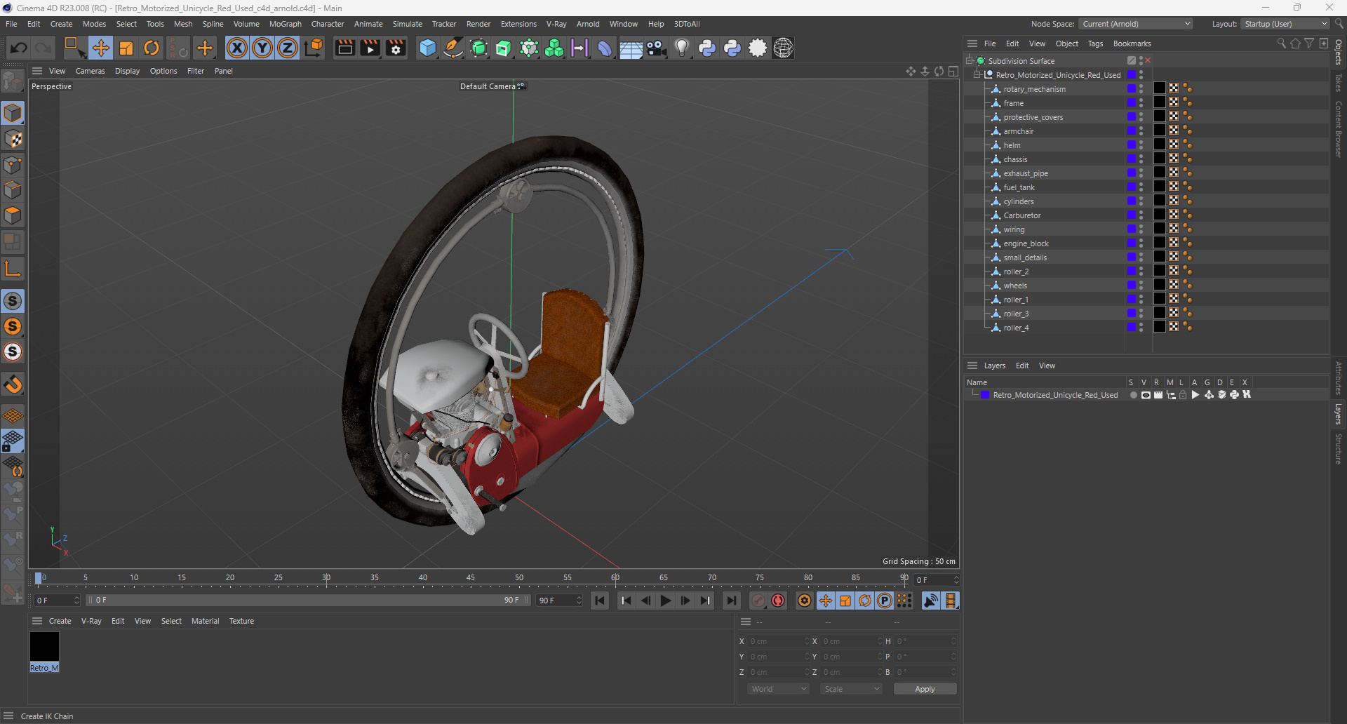 3D Retro Motorized Unicycle Red Used model