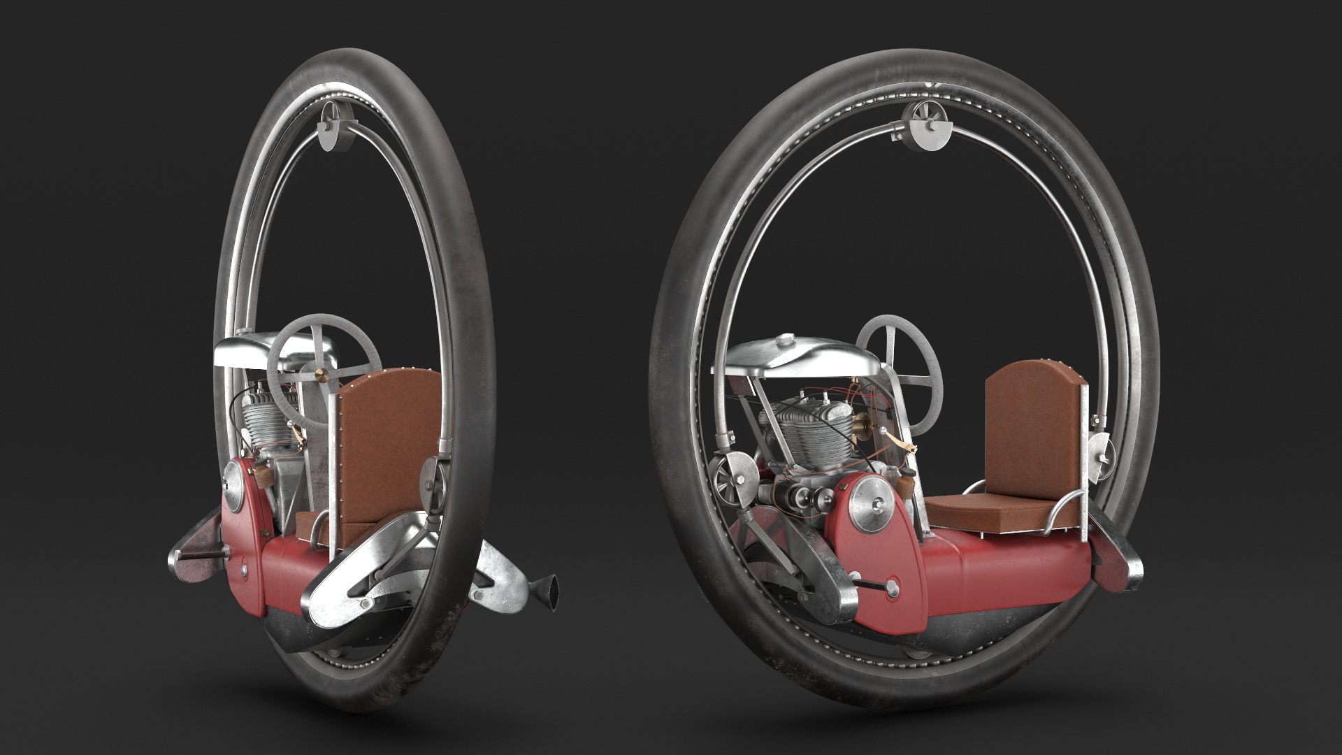 3D Retro Motorized Unicycle Red Used model