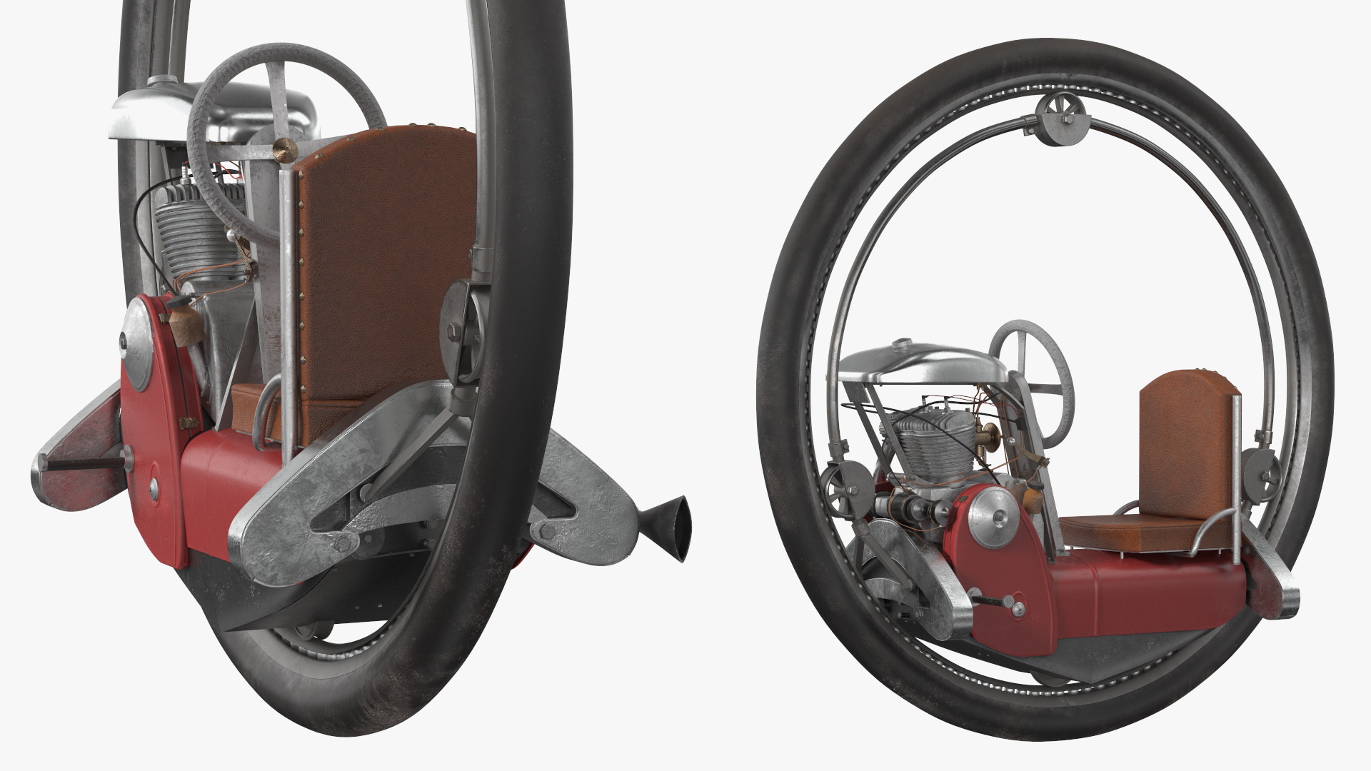3D Retro Motorized Unicycle Red Used model