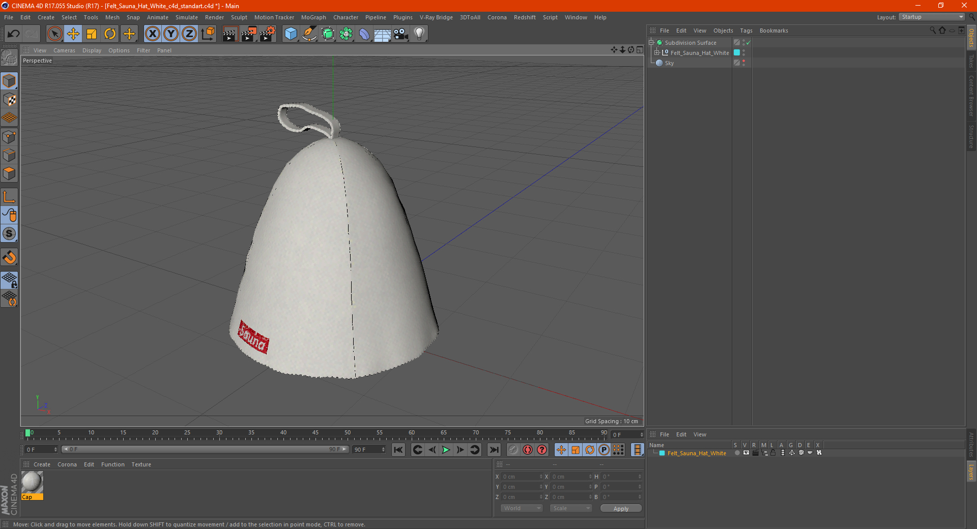 3D model Felt Sauna Hat White