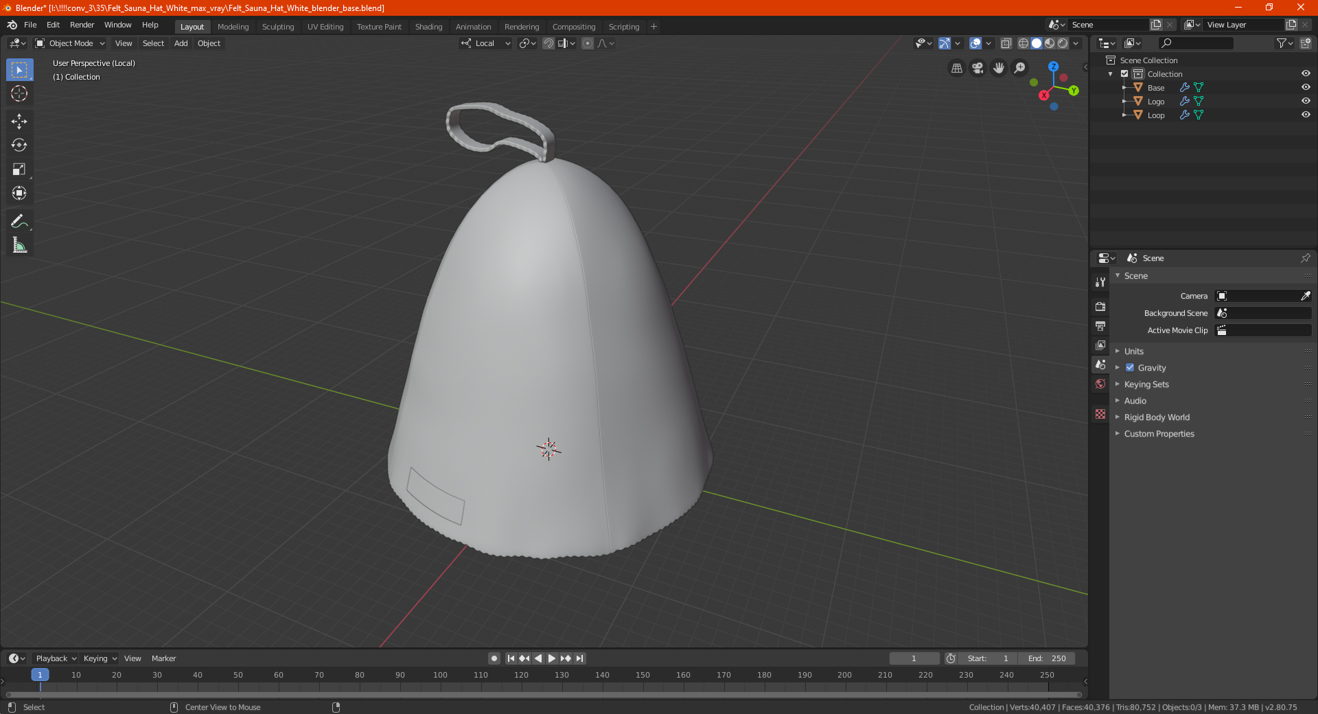3D model Felt Sauna Hat White