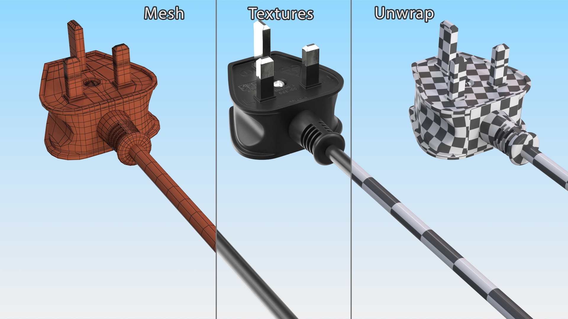 3D Type G Electric Plug Grounded Rigged
