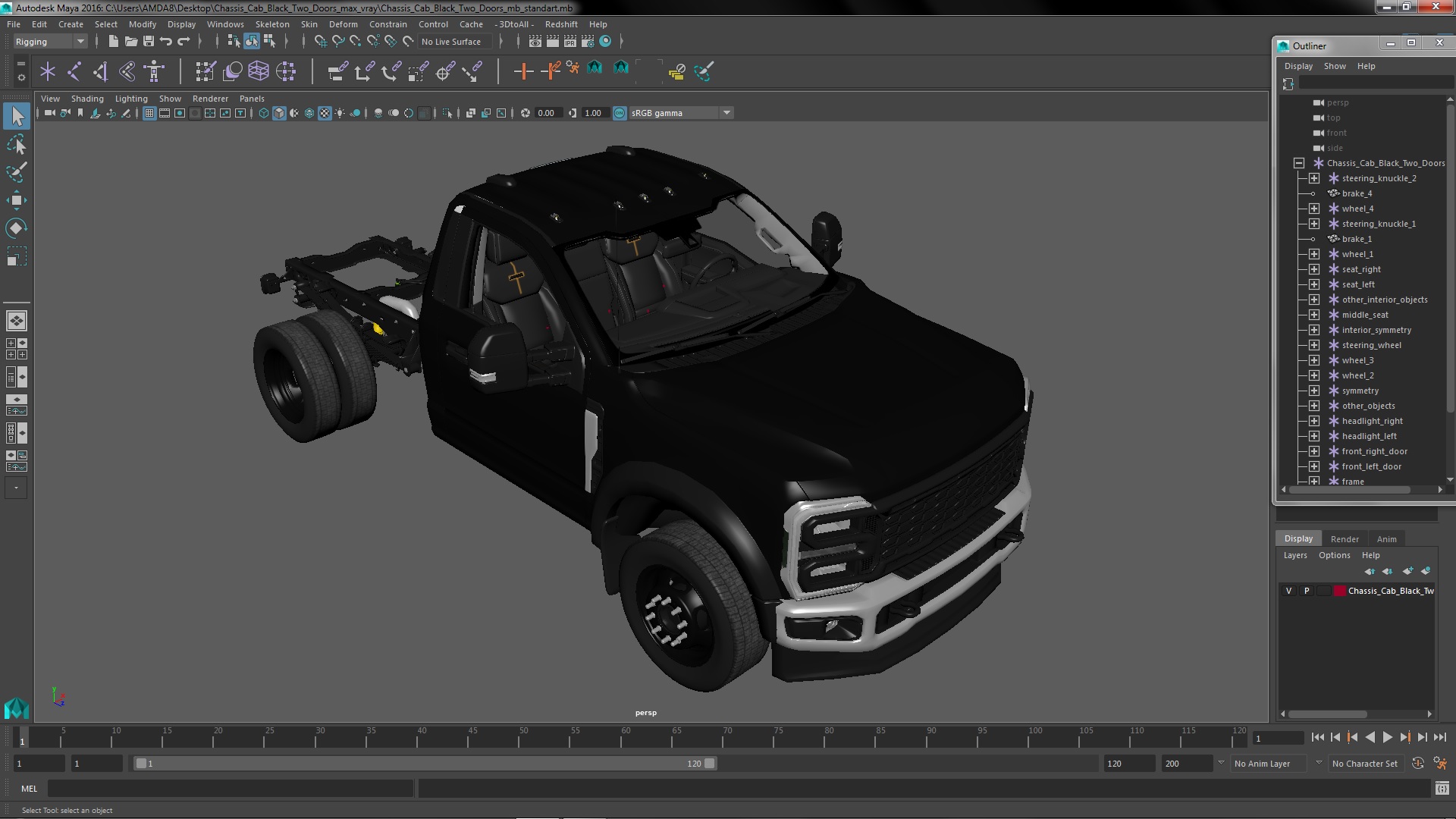 Chassis Cab Black Two Doors 3D