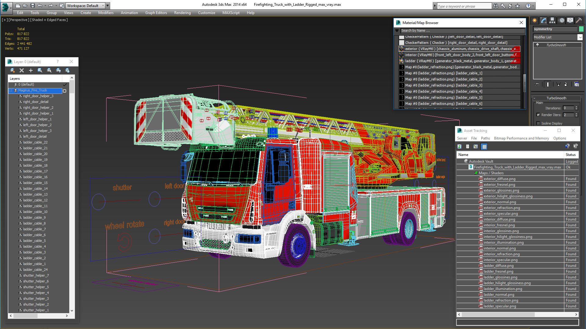 Firefighting Truck with Ladder Rigged 3D