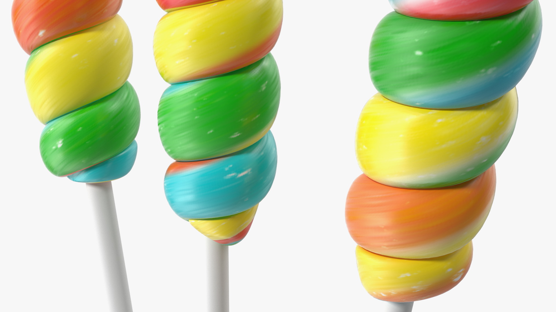 3D Three Multi Colored Fruit Spiral Lollipop Twist Candy model