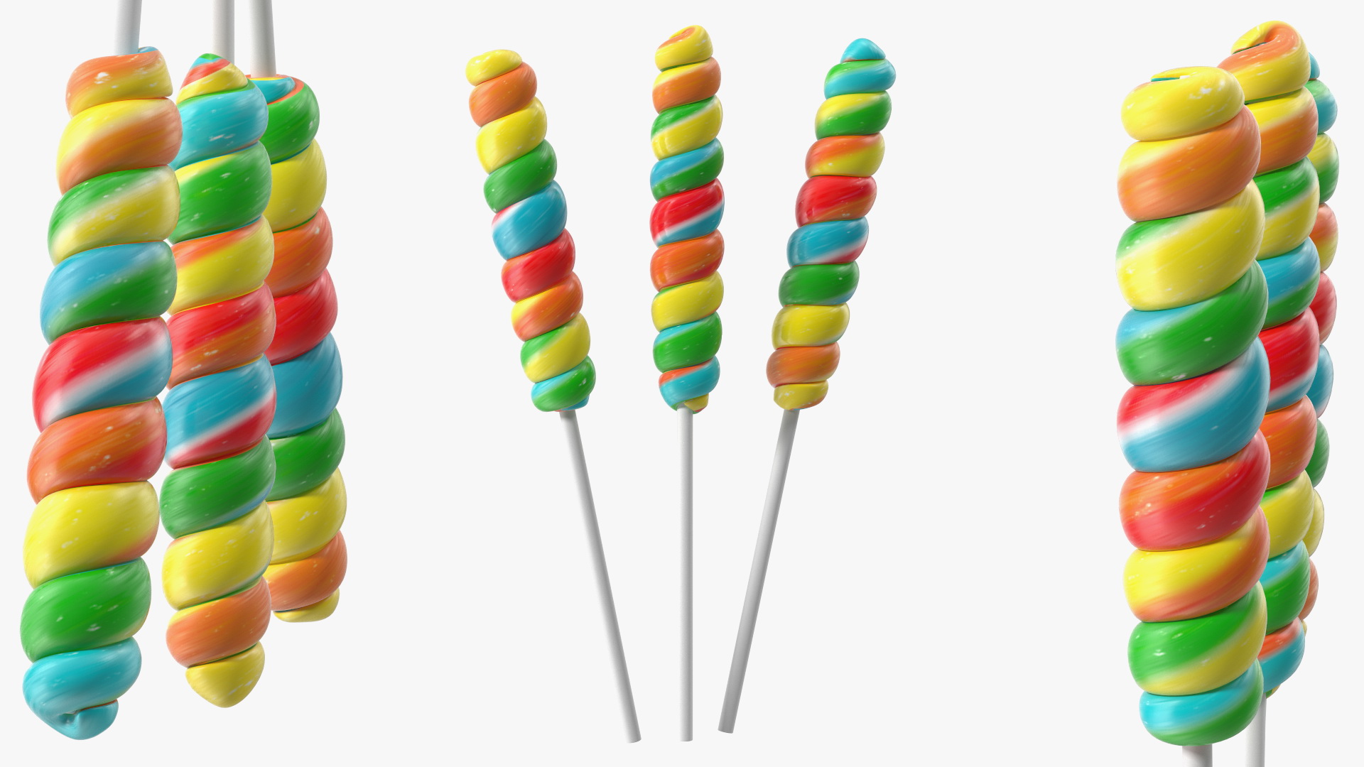 3D Three Multi Colored Fruit Spiral Lollipop Twist Candy model