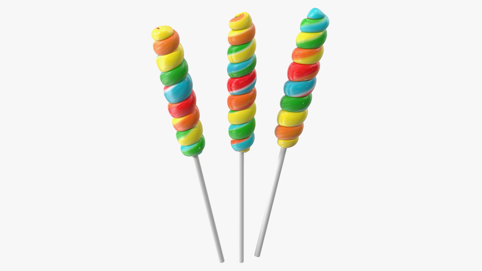 3D Three Multi Colored Fruit Spiral Lollipop Twist Candy model