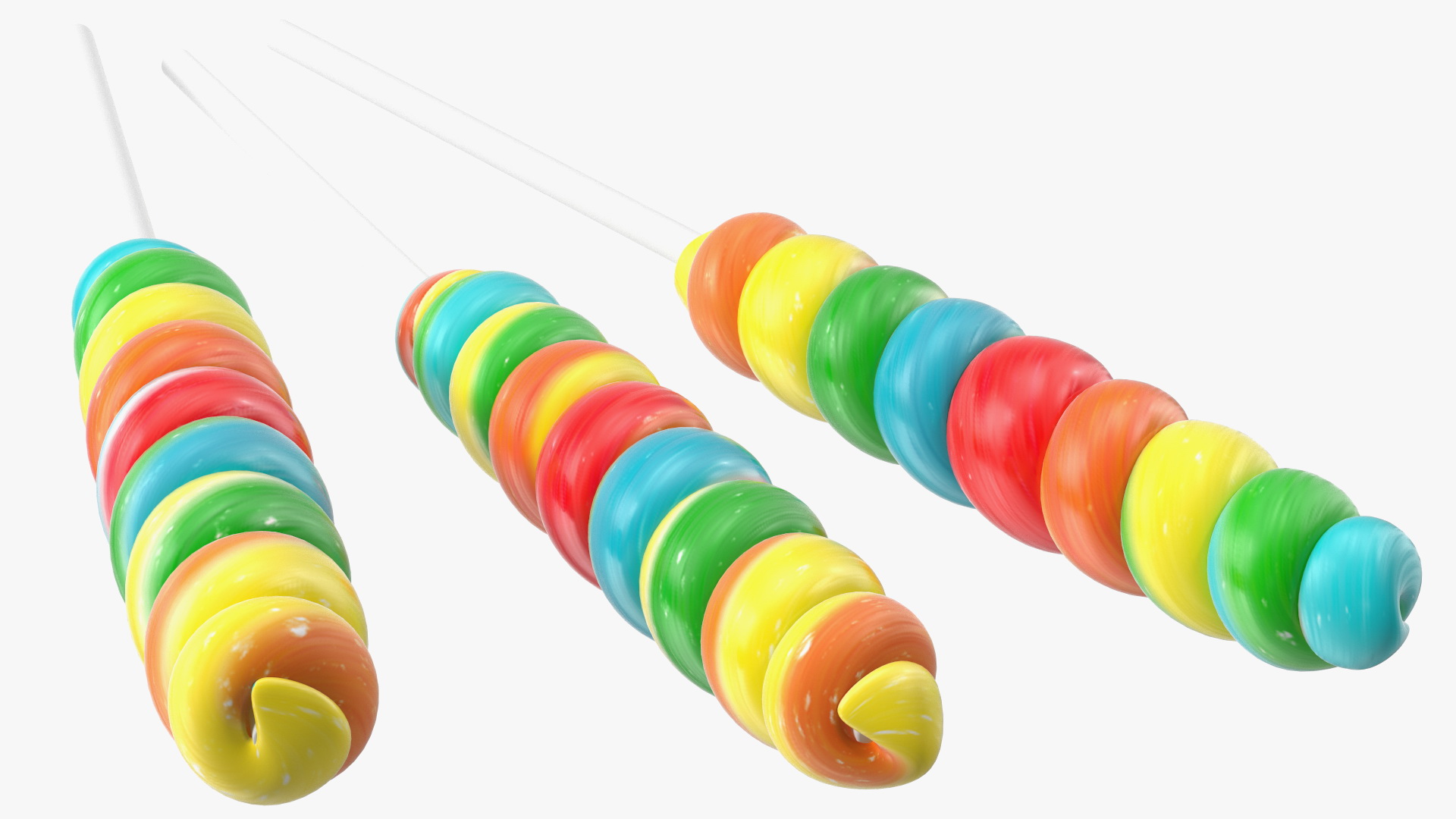 3D Three Multi Colored Fruit Spiral Lollipop Twist Candy model